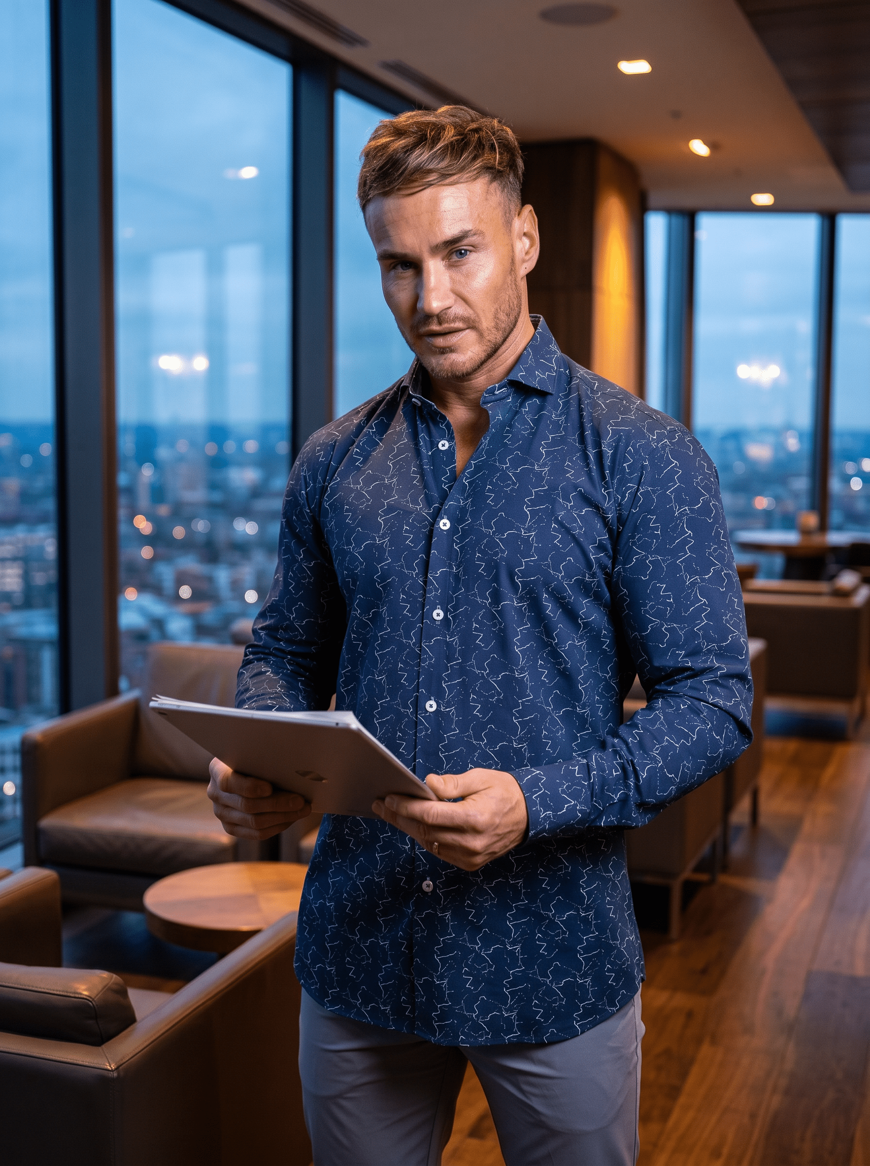 Navy Eins Stretch Pattern Shirt