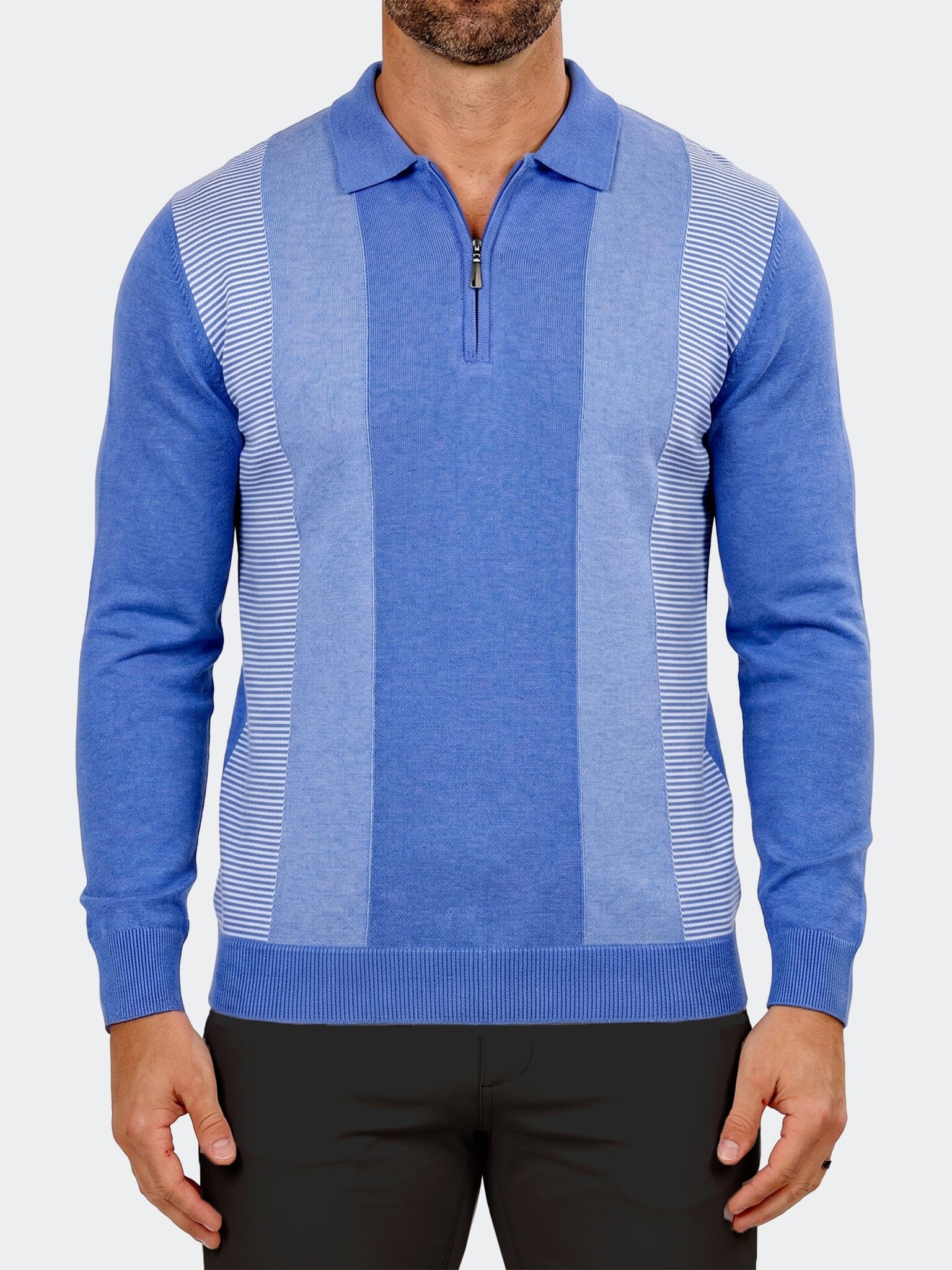 Sweater Knitted Quarter Zip Blue