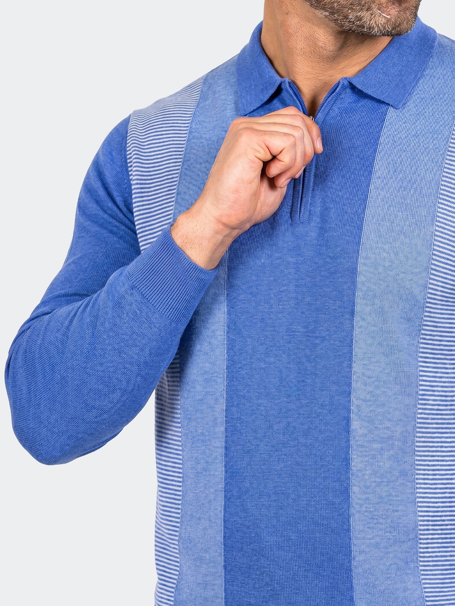 Sweater Knitted Quarter Zip Blue