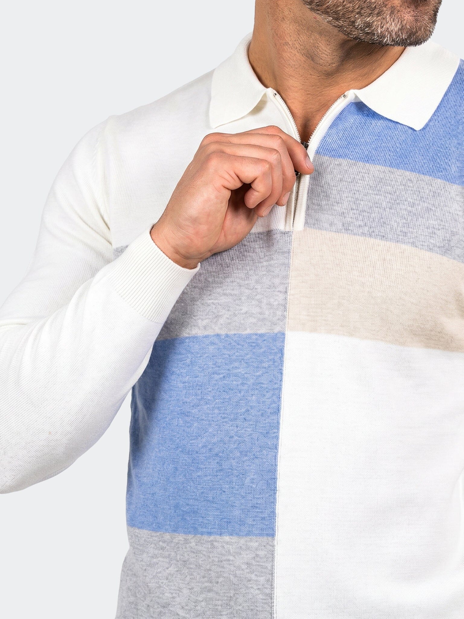 Sweater Knitted Quarter Zip White