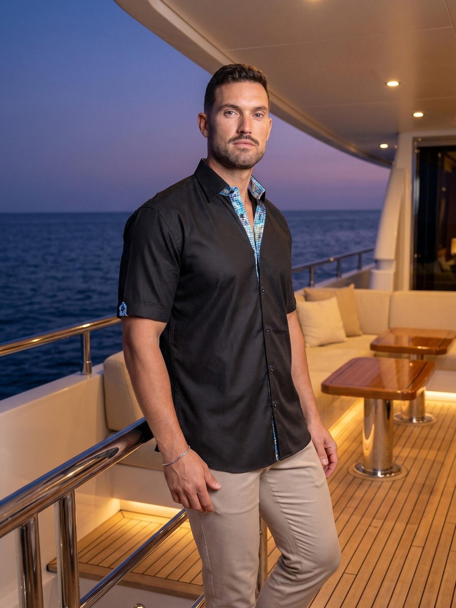 Galileo Black Stretch Herringbone Shirt