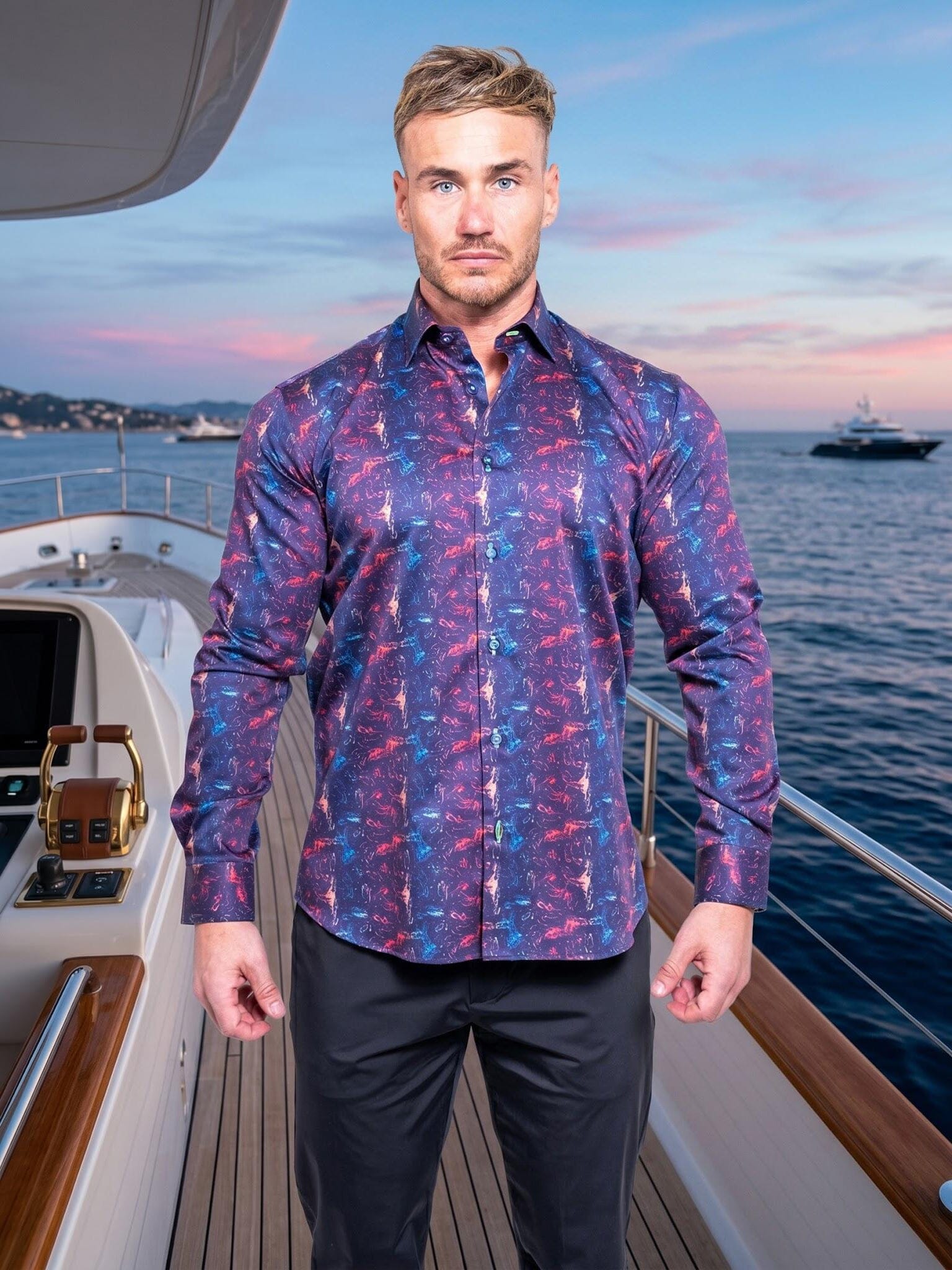 Fibonacci Navy Abstract Stretch Shirt