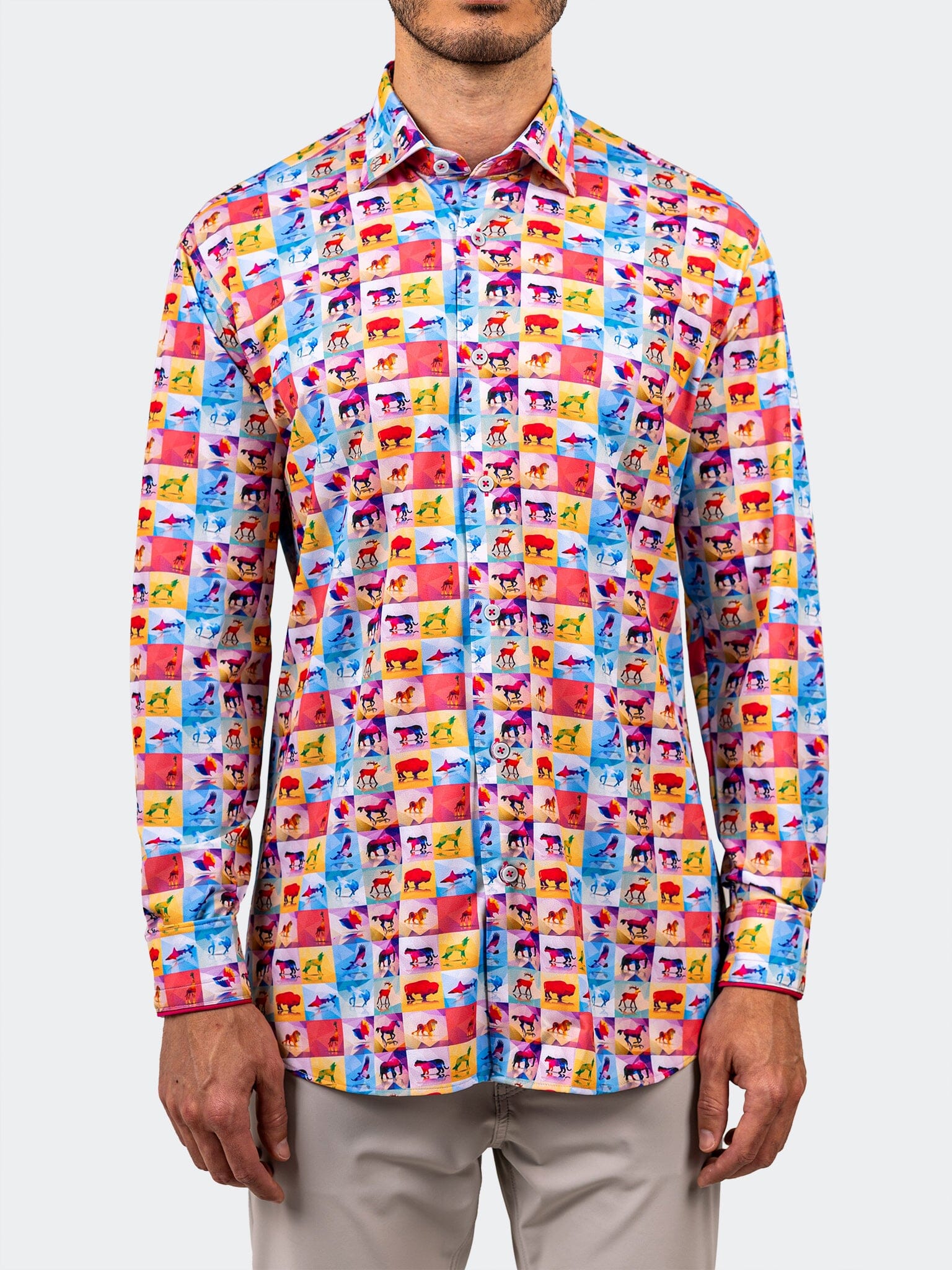 Vivid Pop-Art Animal Stretch Shirt