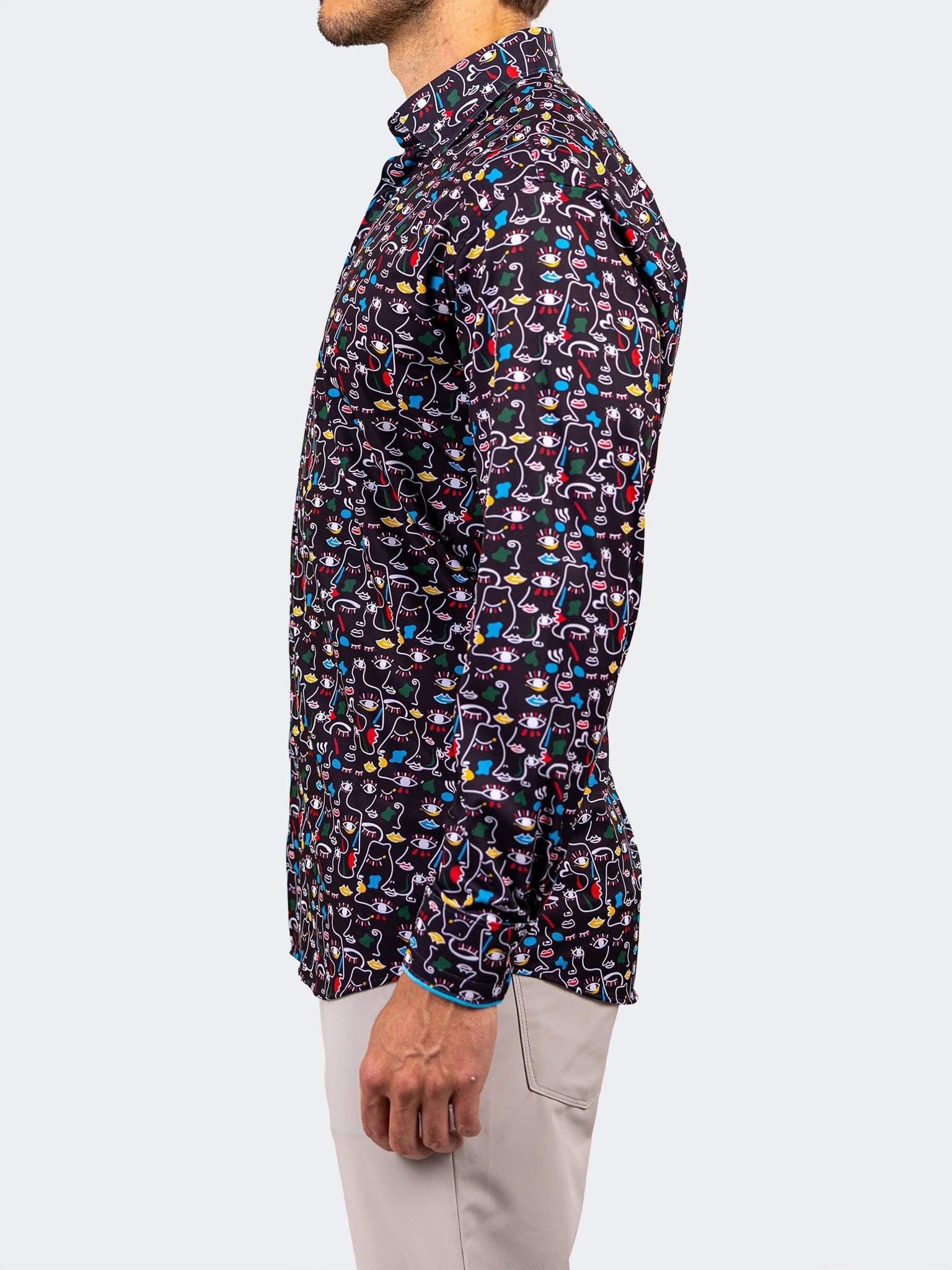 Navy Abstract Print Stretch Shirt