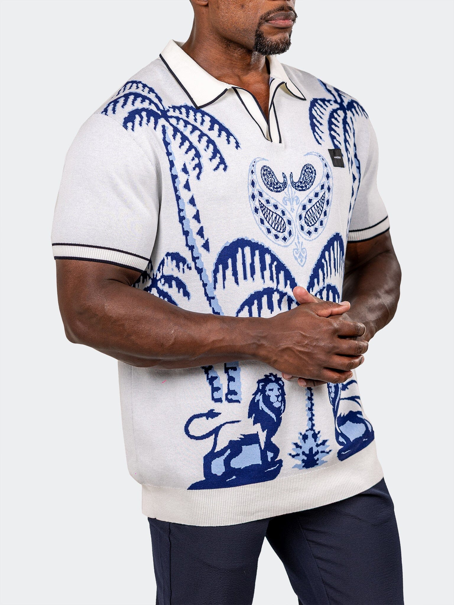Knit Palm Lion White Polo