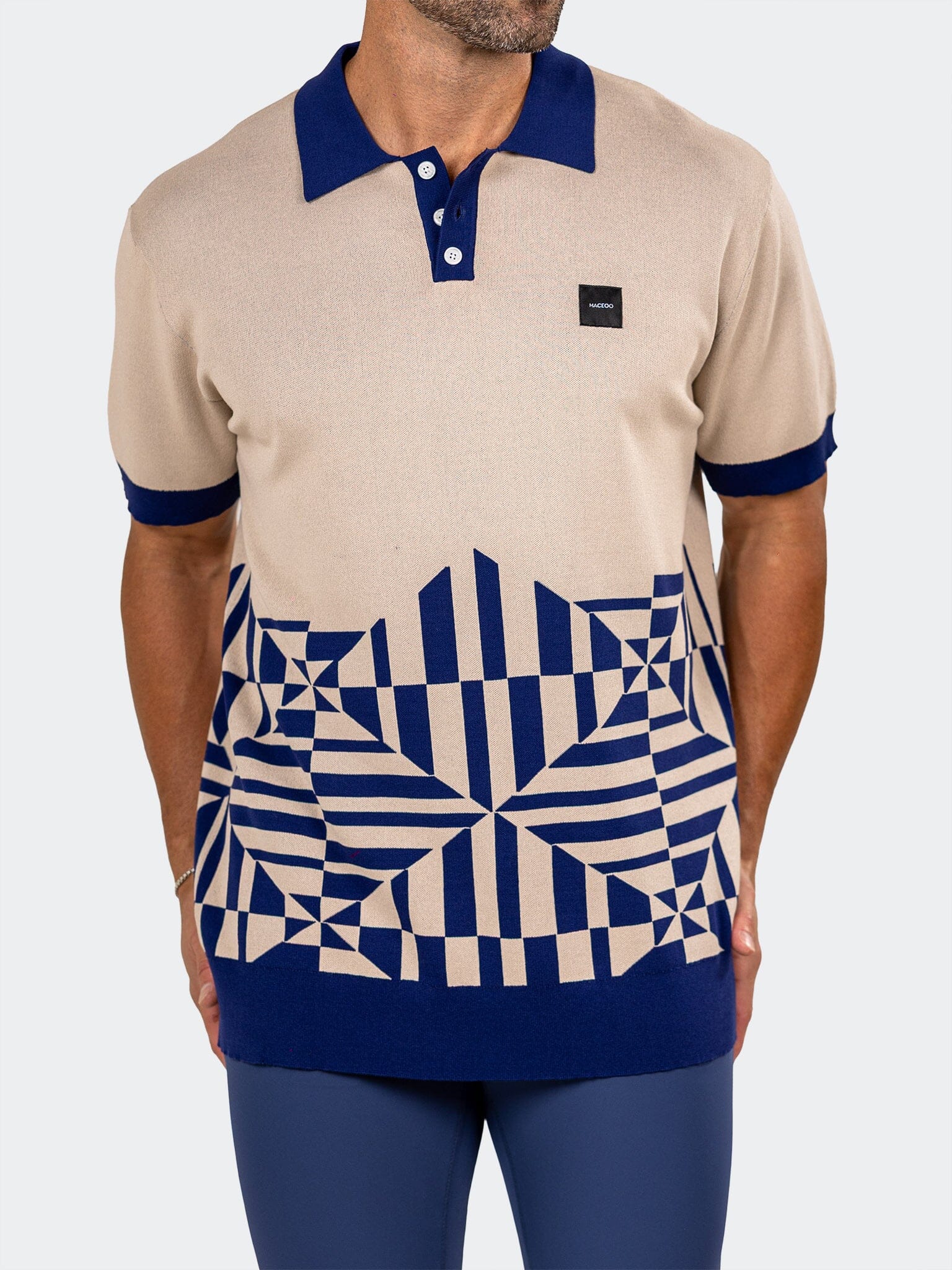Knit Geometric Cream Polo
