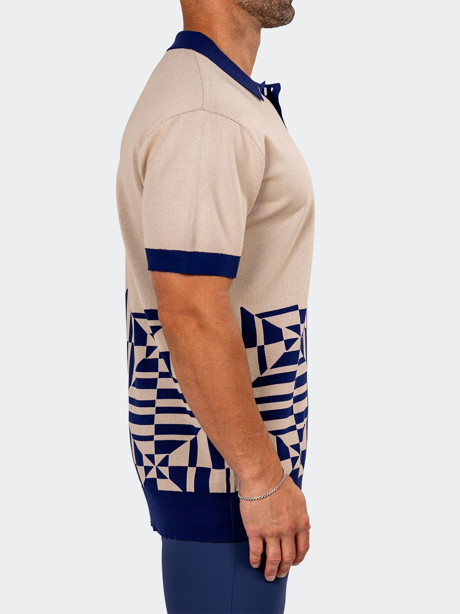 Knit Geometric Cream Polo