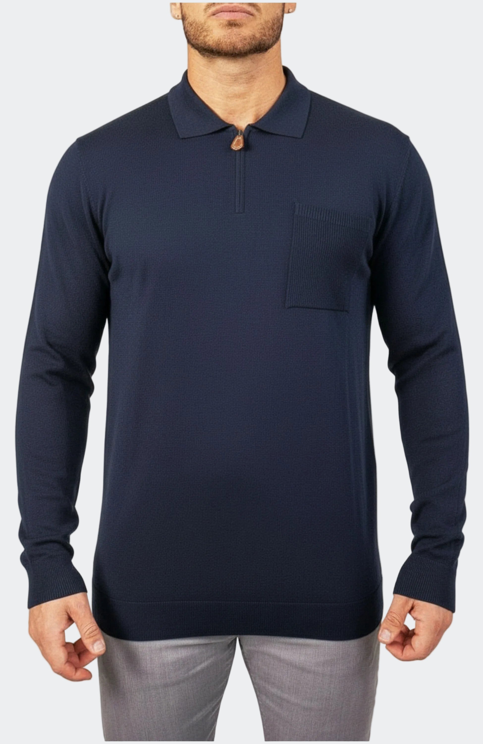 Navy Merino Wool Quarter-Zip Sweater