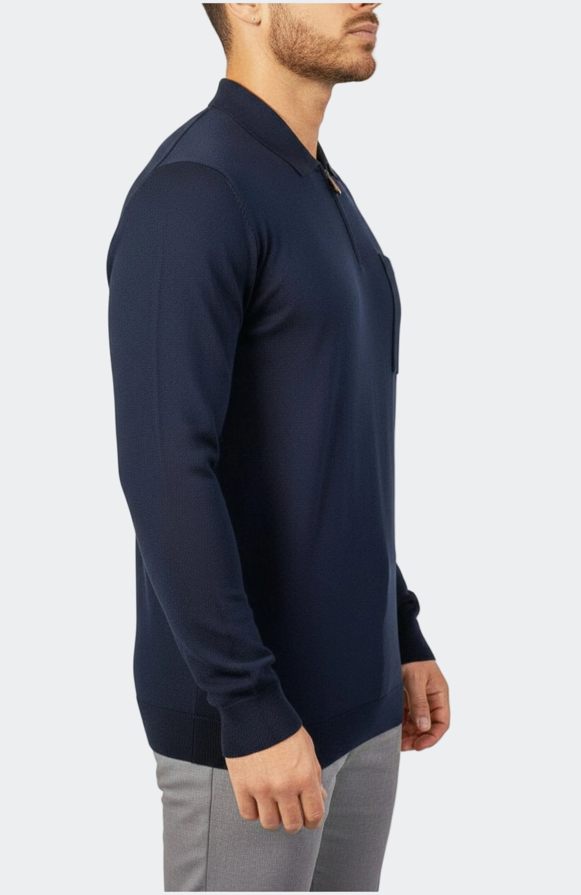 Navy Merino Wool Quarter-Zip Sweater