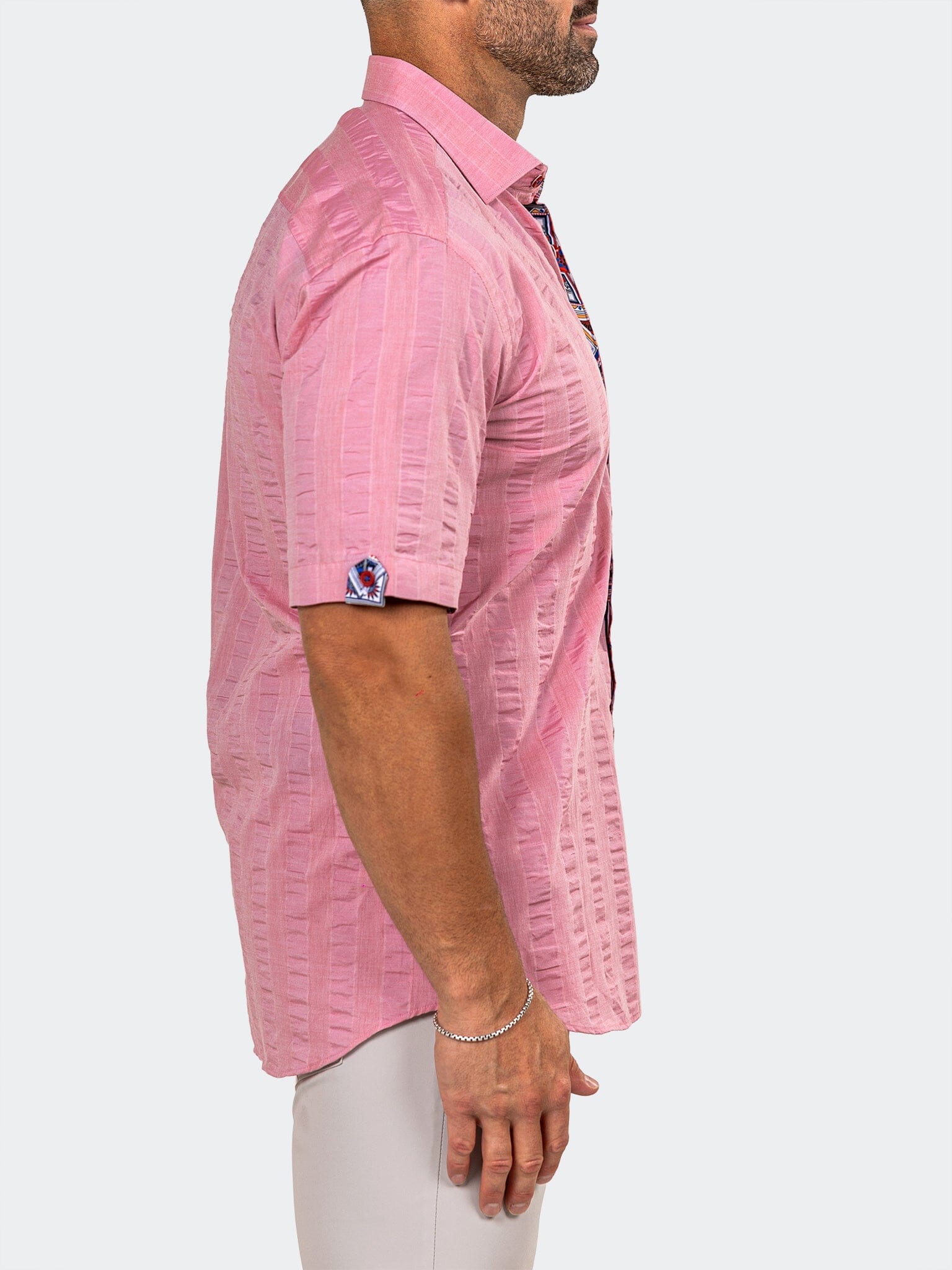 Maceoo Pink Seersucker Galileo Shirt