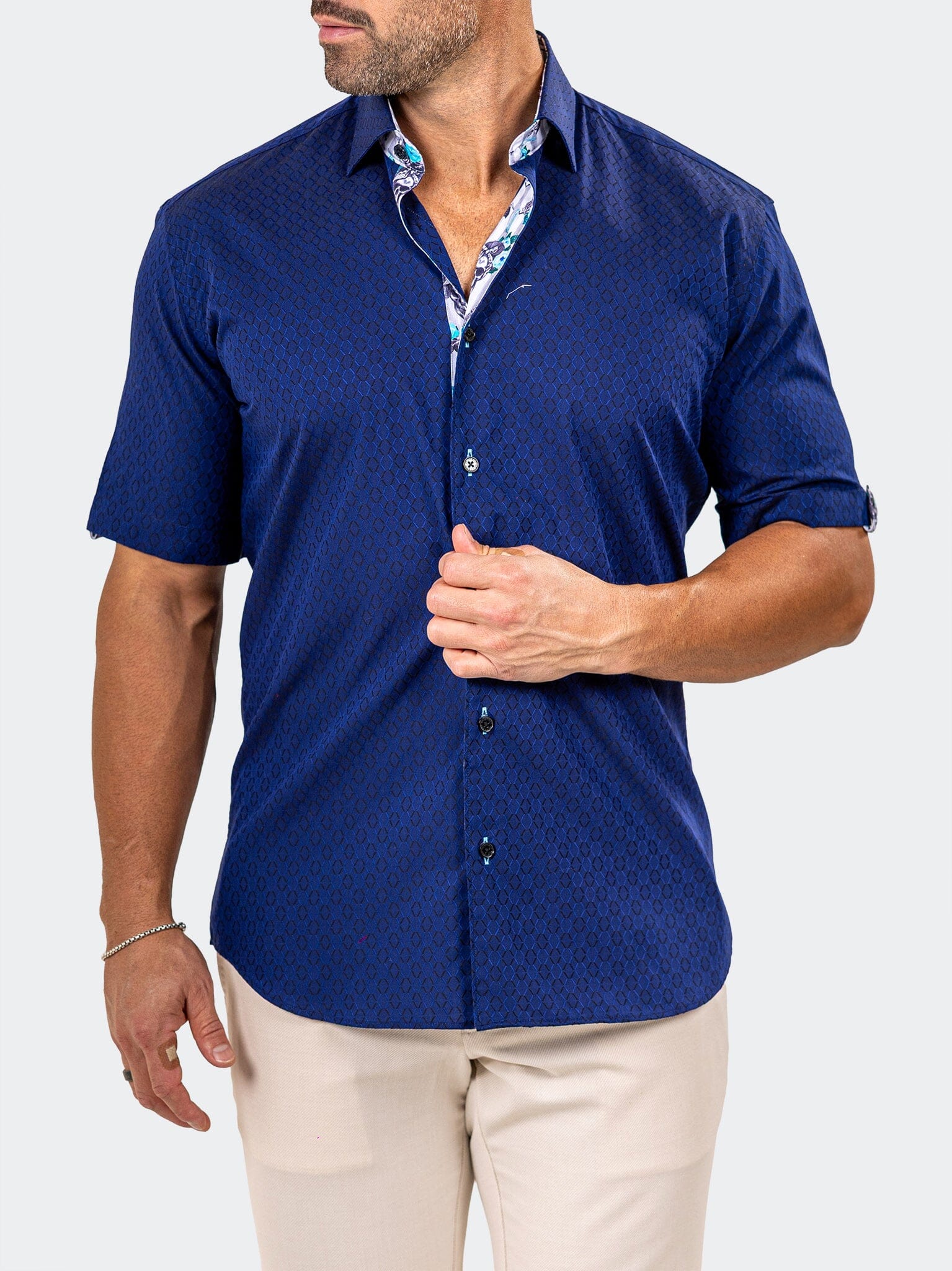 Maceoo Galileo Marthyr Blue Short Sleeve Shirt | Men's Short Sleeve Dress Shirt
