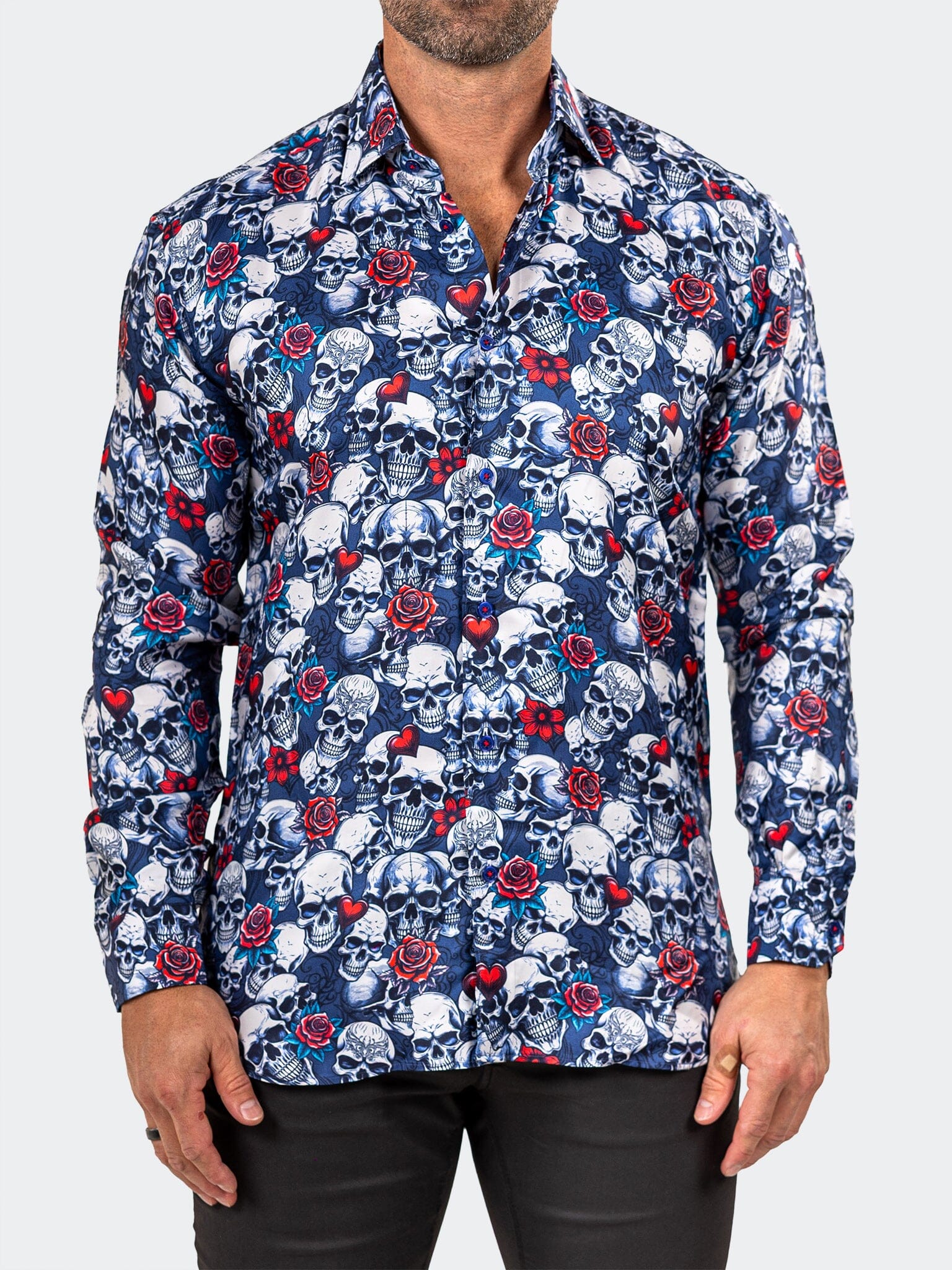 skull dress shirt Fibonacci Marthyr Skull Rose Shirt