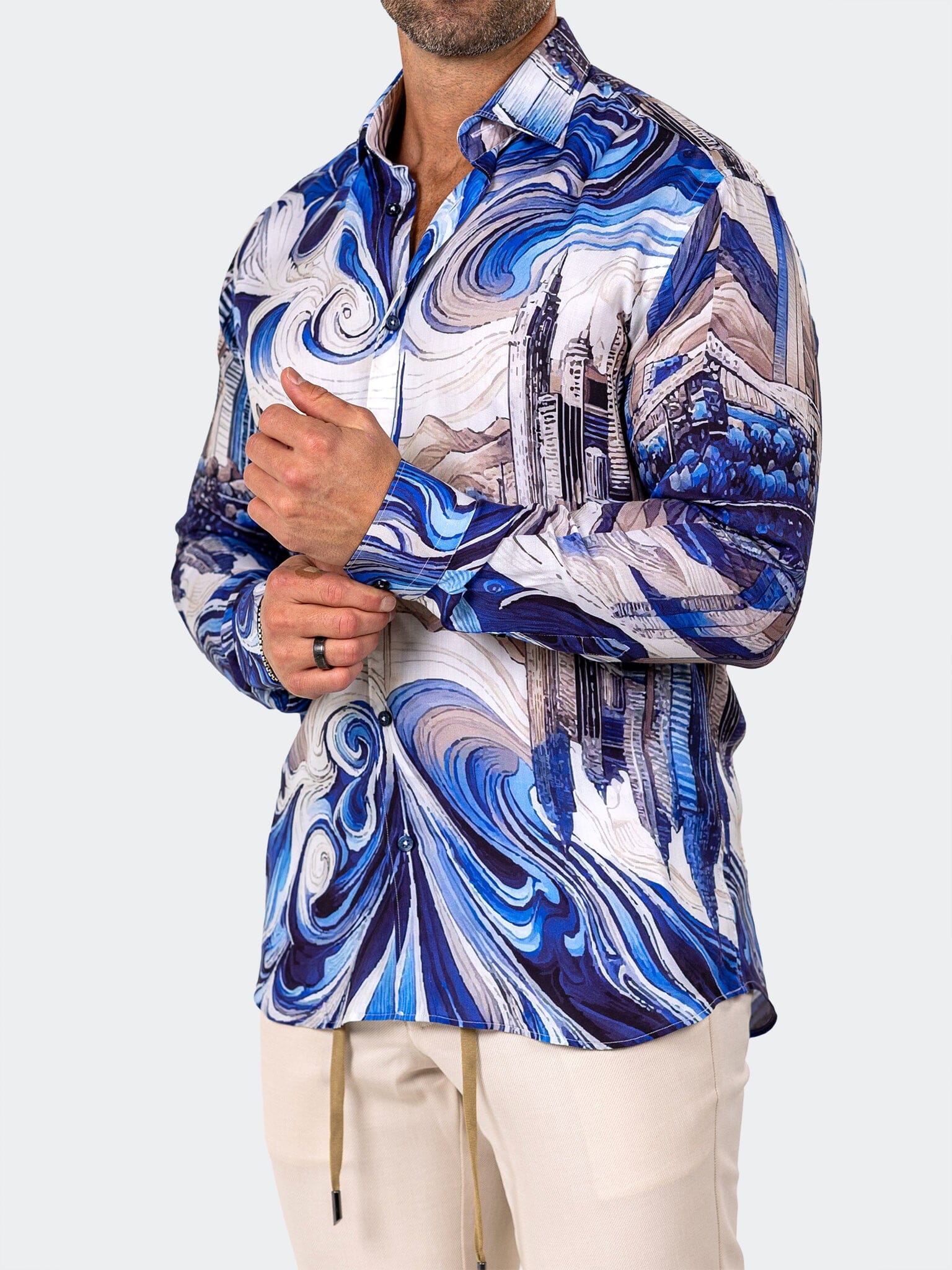 Blue Wave Artistic Dress Shirt