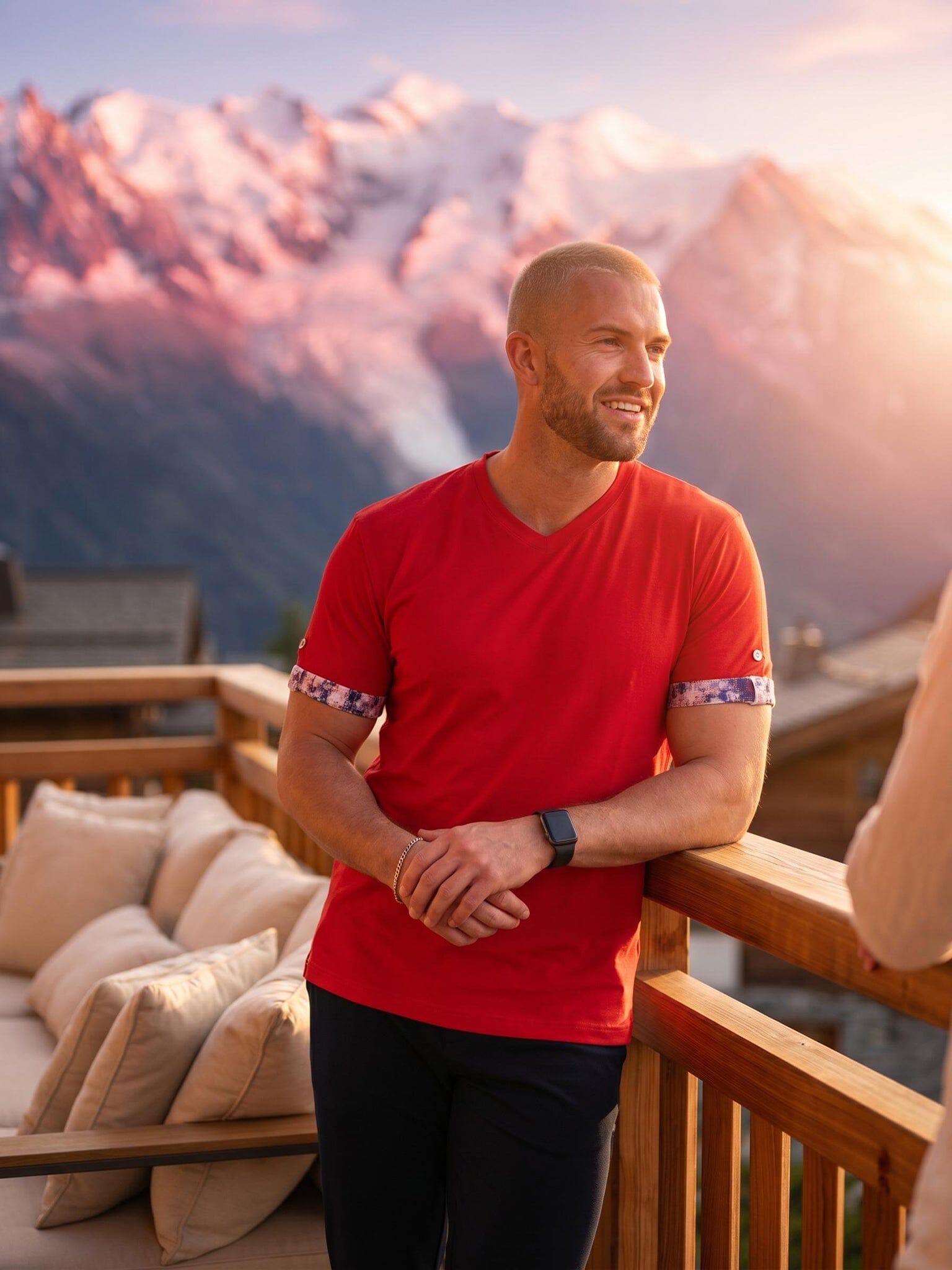 Vivaldi Solid Ripple Red V-Neck