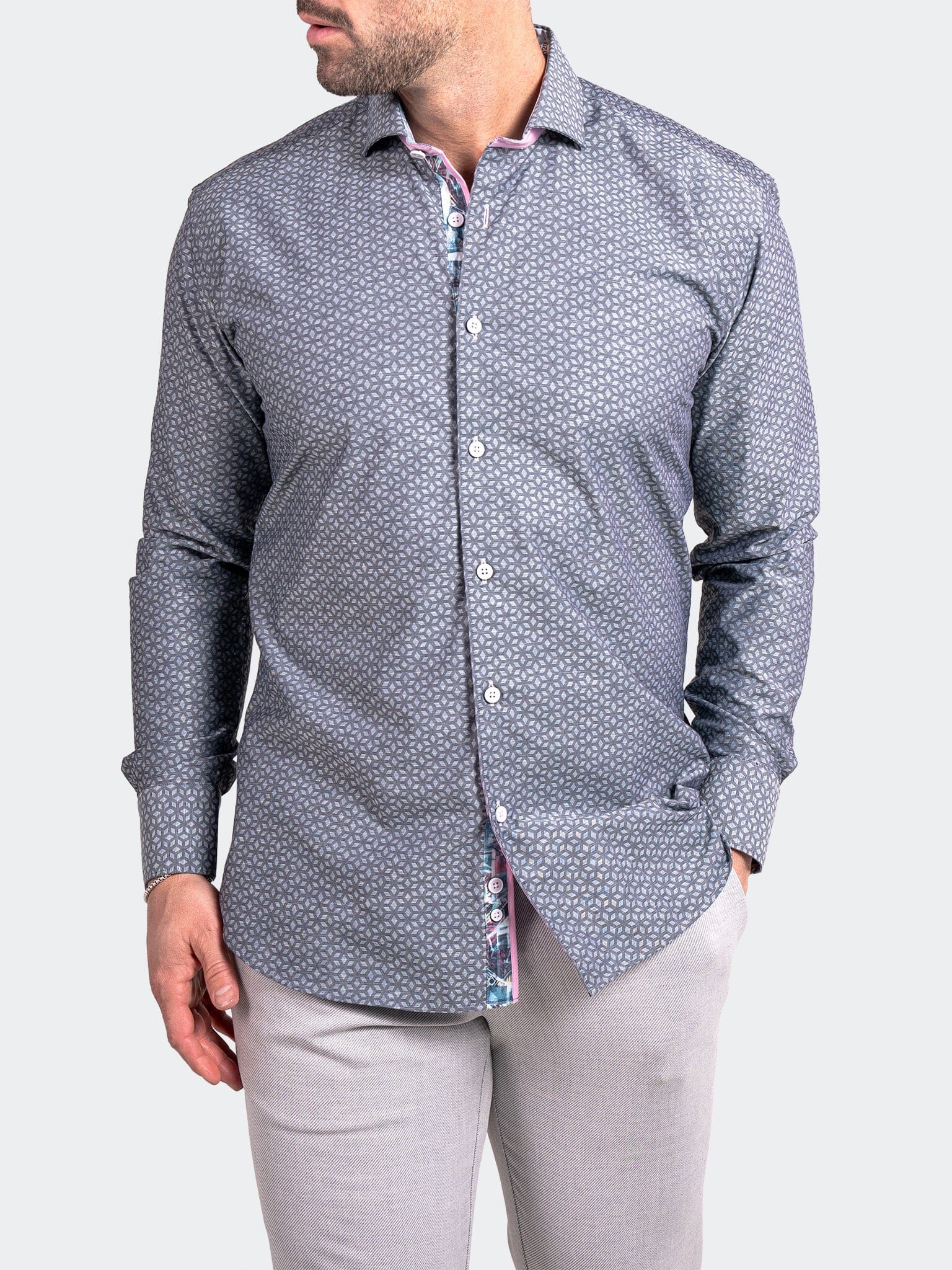 Eins Ascension Grey Geo Print Shirt