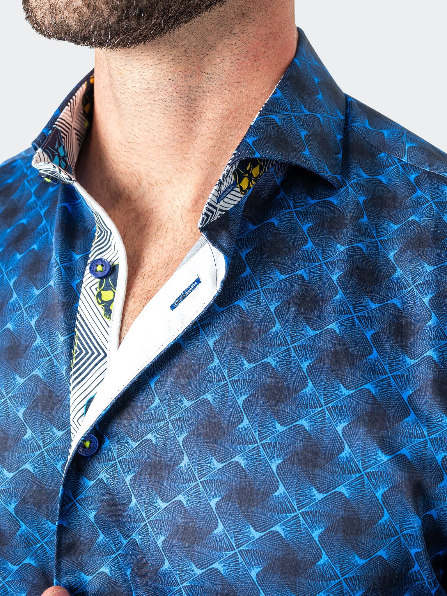 Maceoo - Men's Luxury Designer Einstein Crossover Blue Long Sleeve Dress Shirt Maceoo - Men's Luxury Designer Einstein Crossover Blue Long Sleeve Dress Shirt