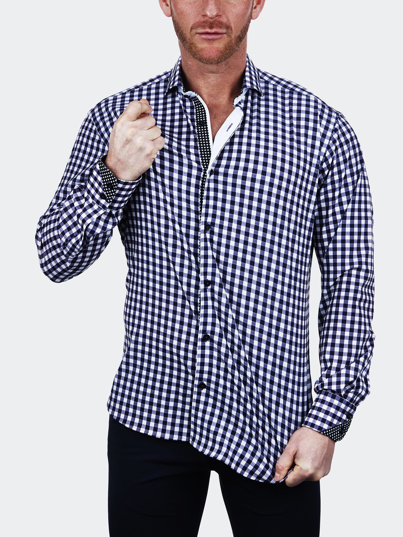Eins Large check Stretch Blue