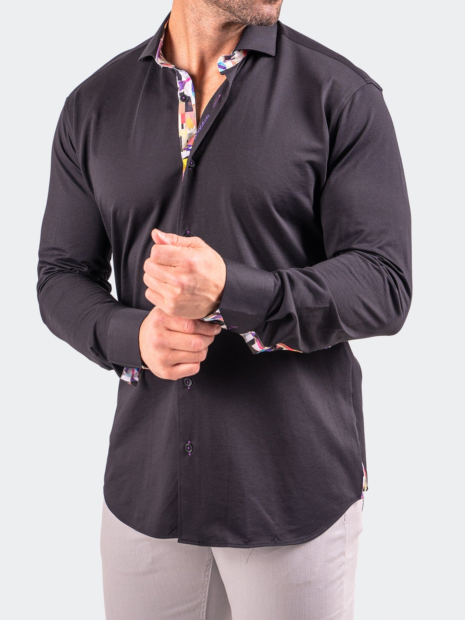 Eins Black Floral Stretch Shirt