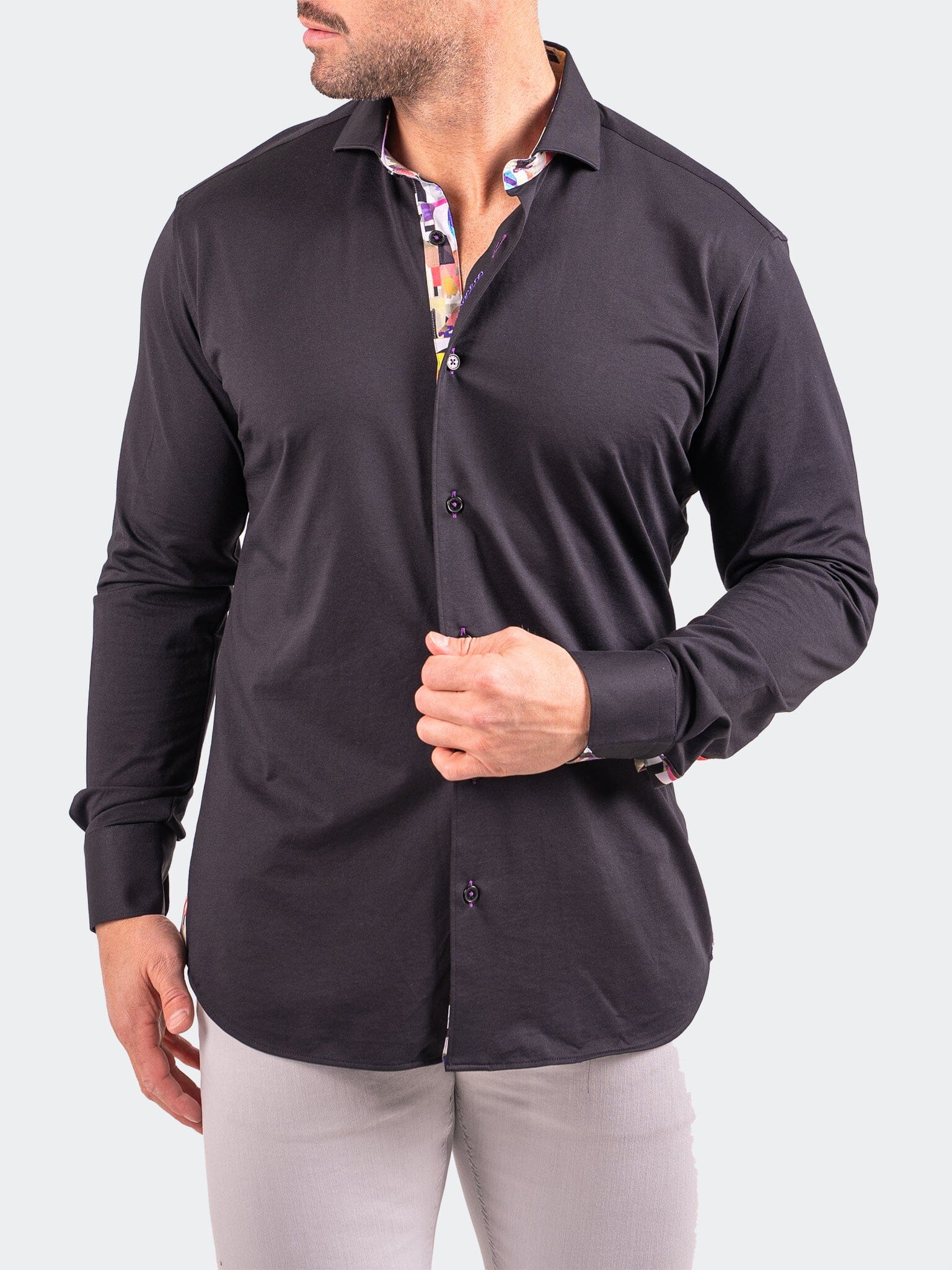Eins Black Floral Stretch Shirt