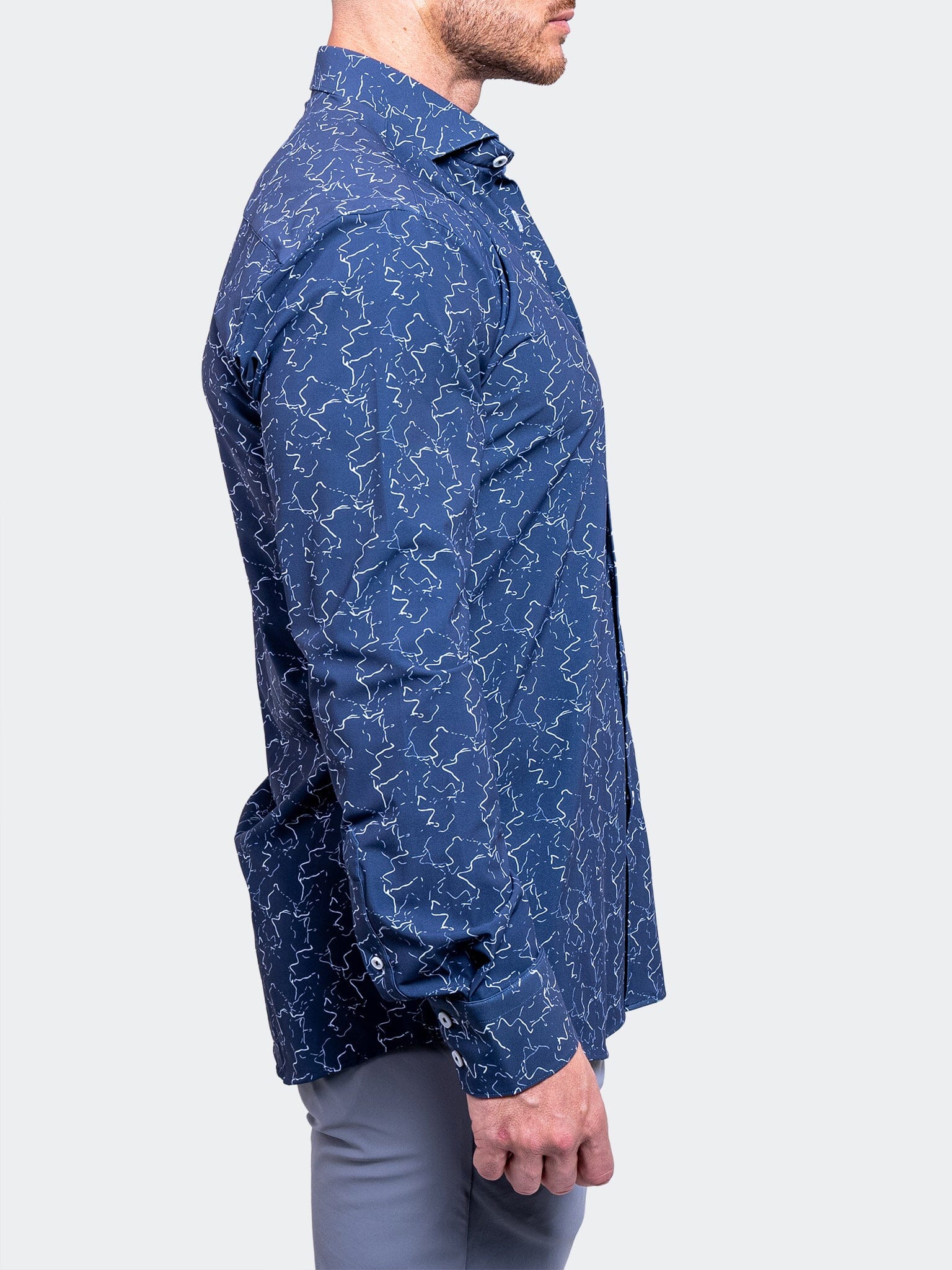 Navy Eins Stretch Pattern Shirt