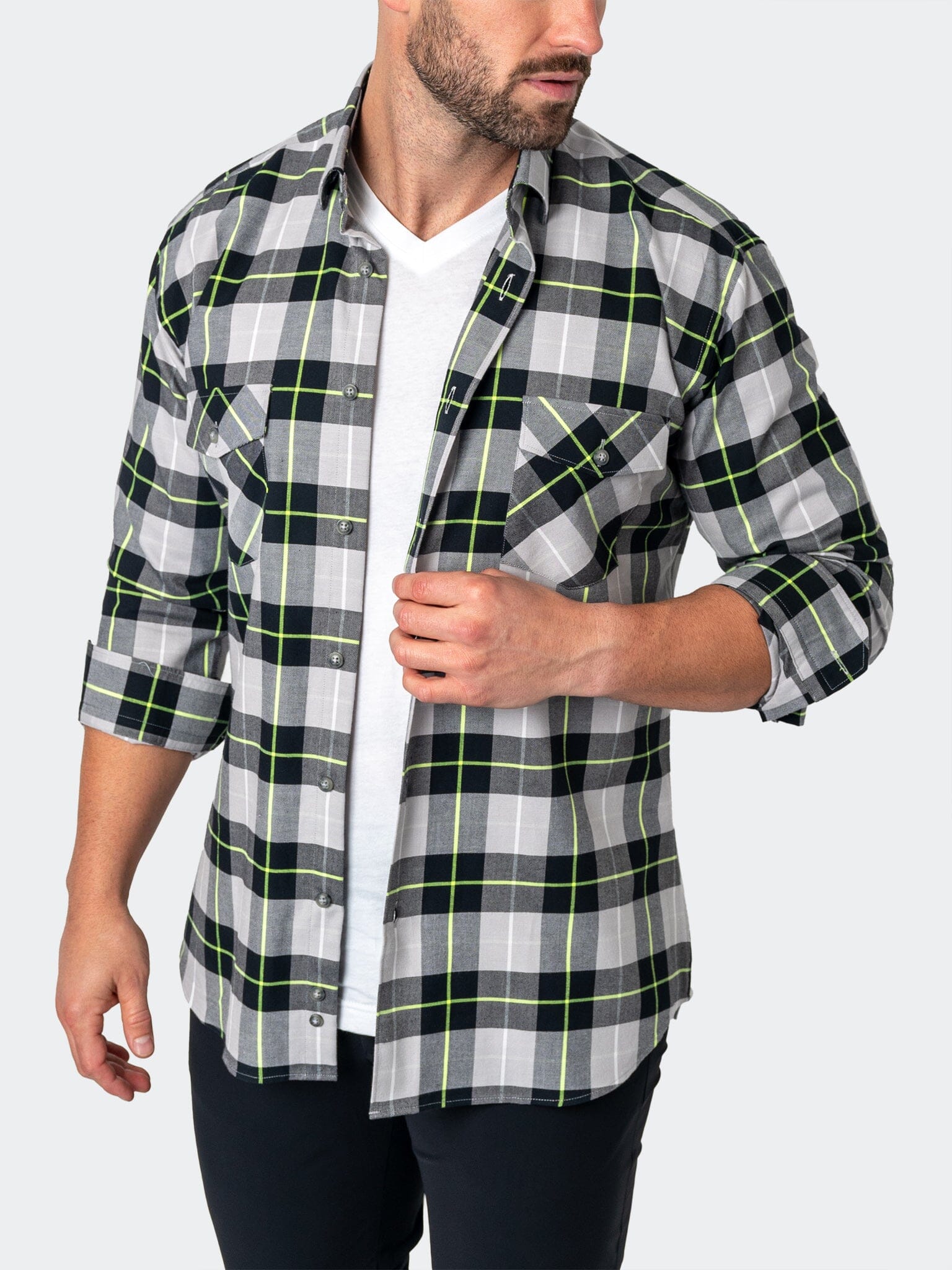 LargePlaidNeon Black Flannel Shirt