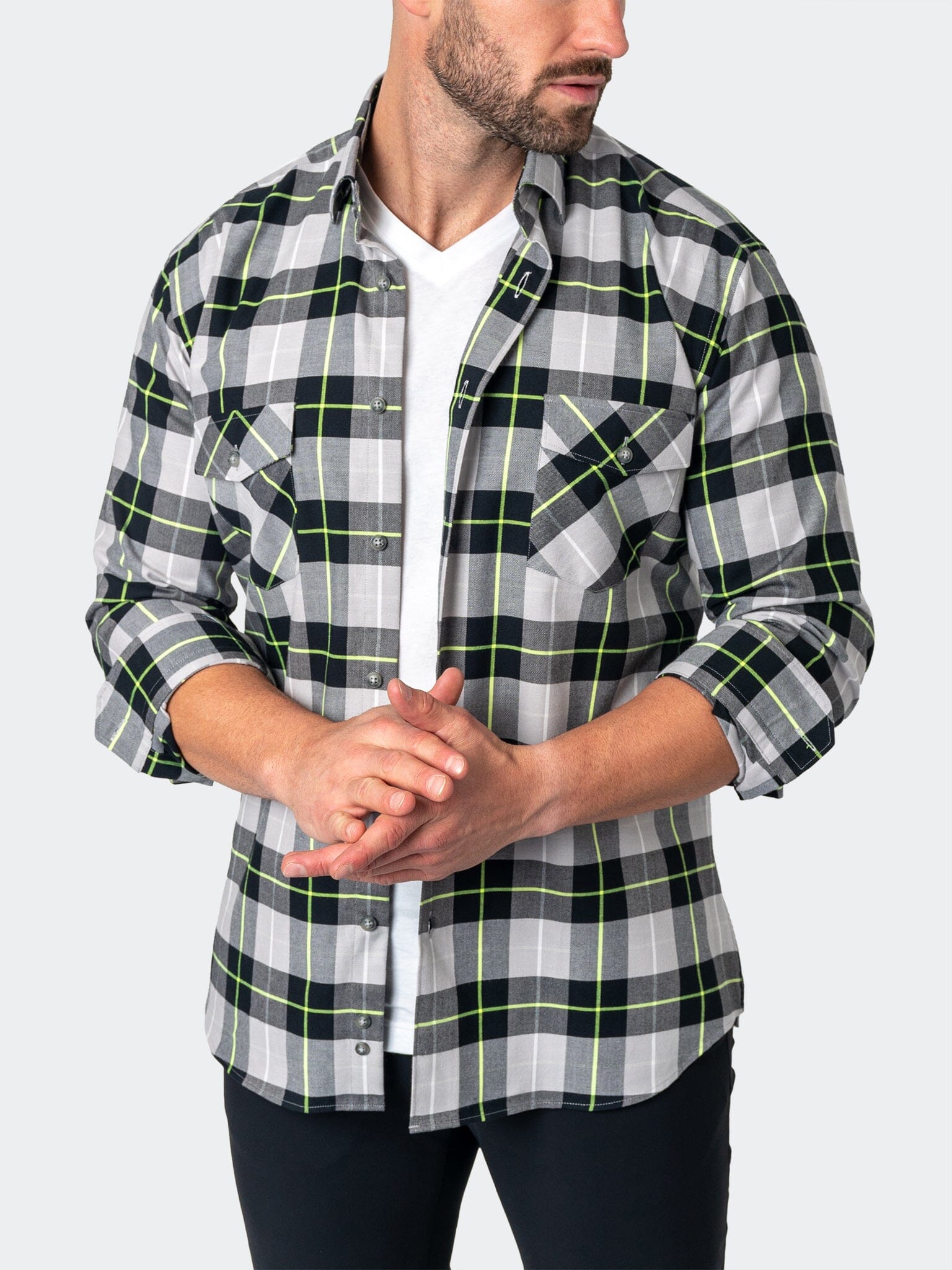 LargePlaidNeon Black Flannel Shirt