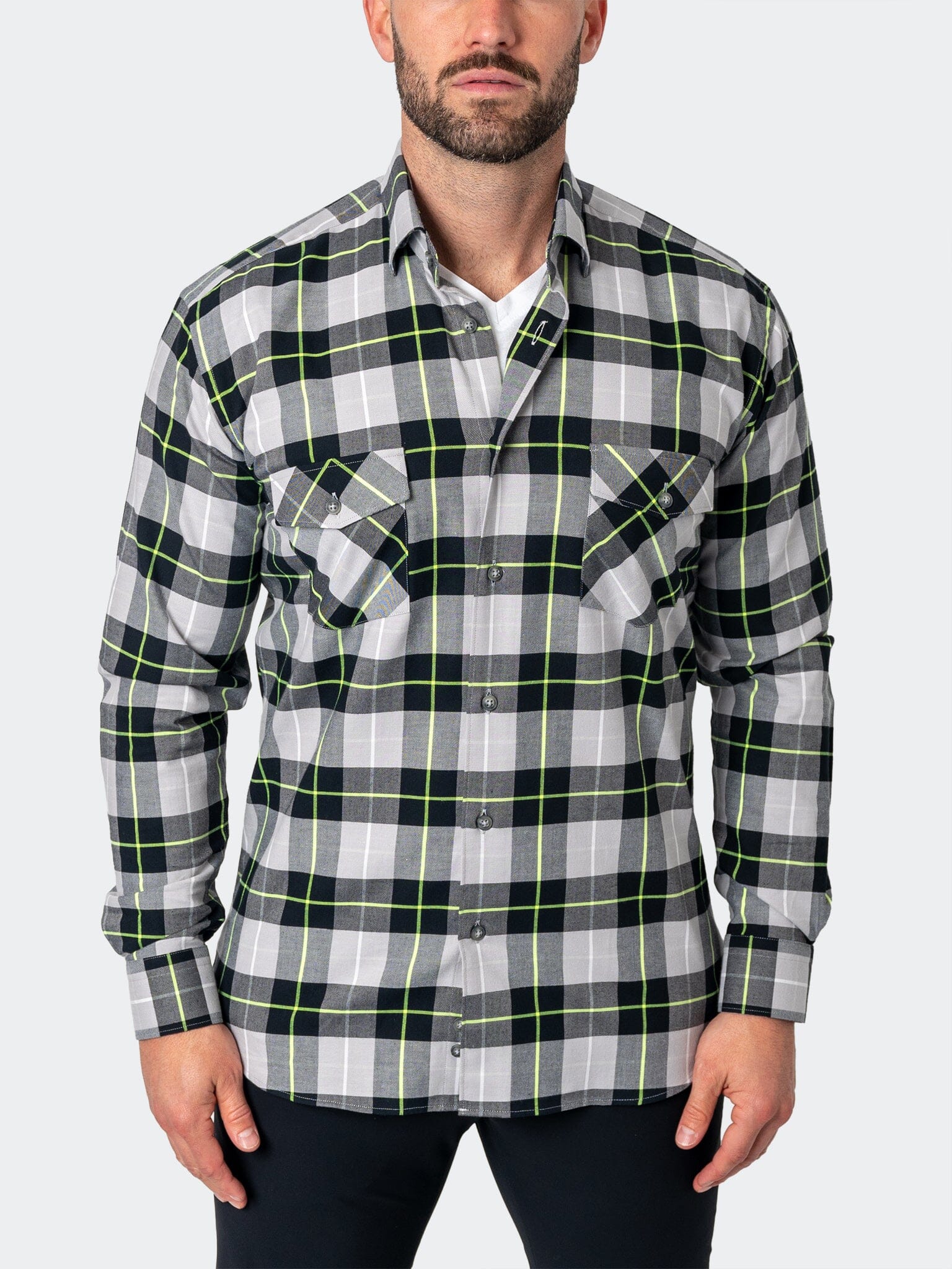LargePlaidNeon Black Flannel Shirt