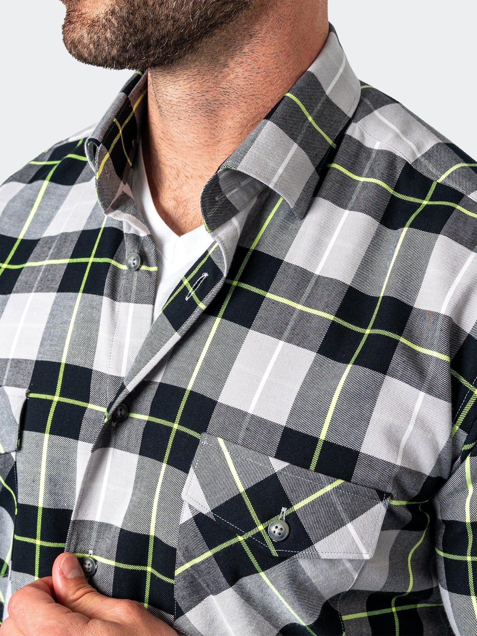 LargePlaidNeon Black Flannel Shirt