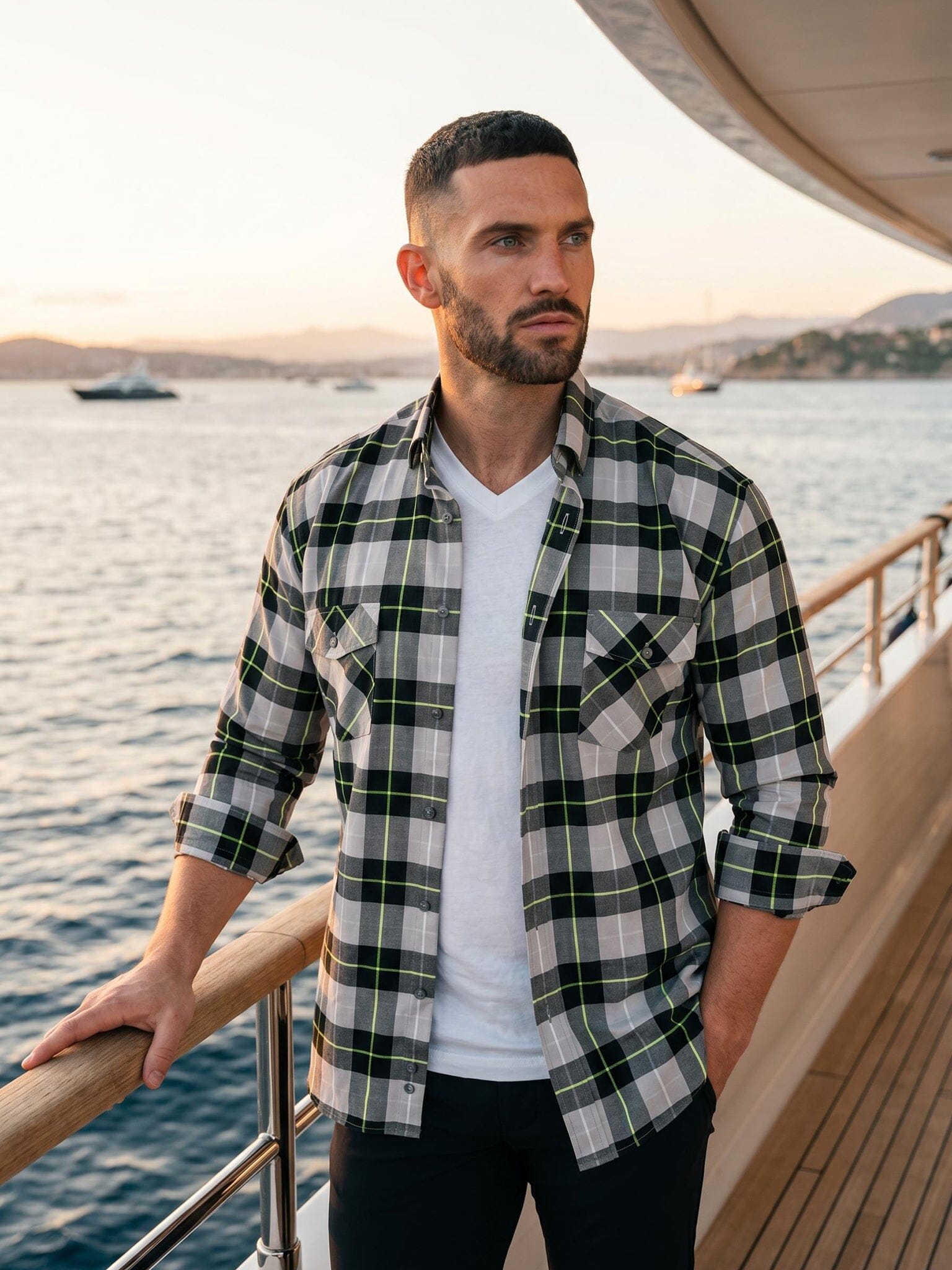 LargePlaidNeon Black Flannel Shirt