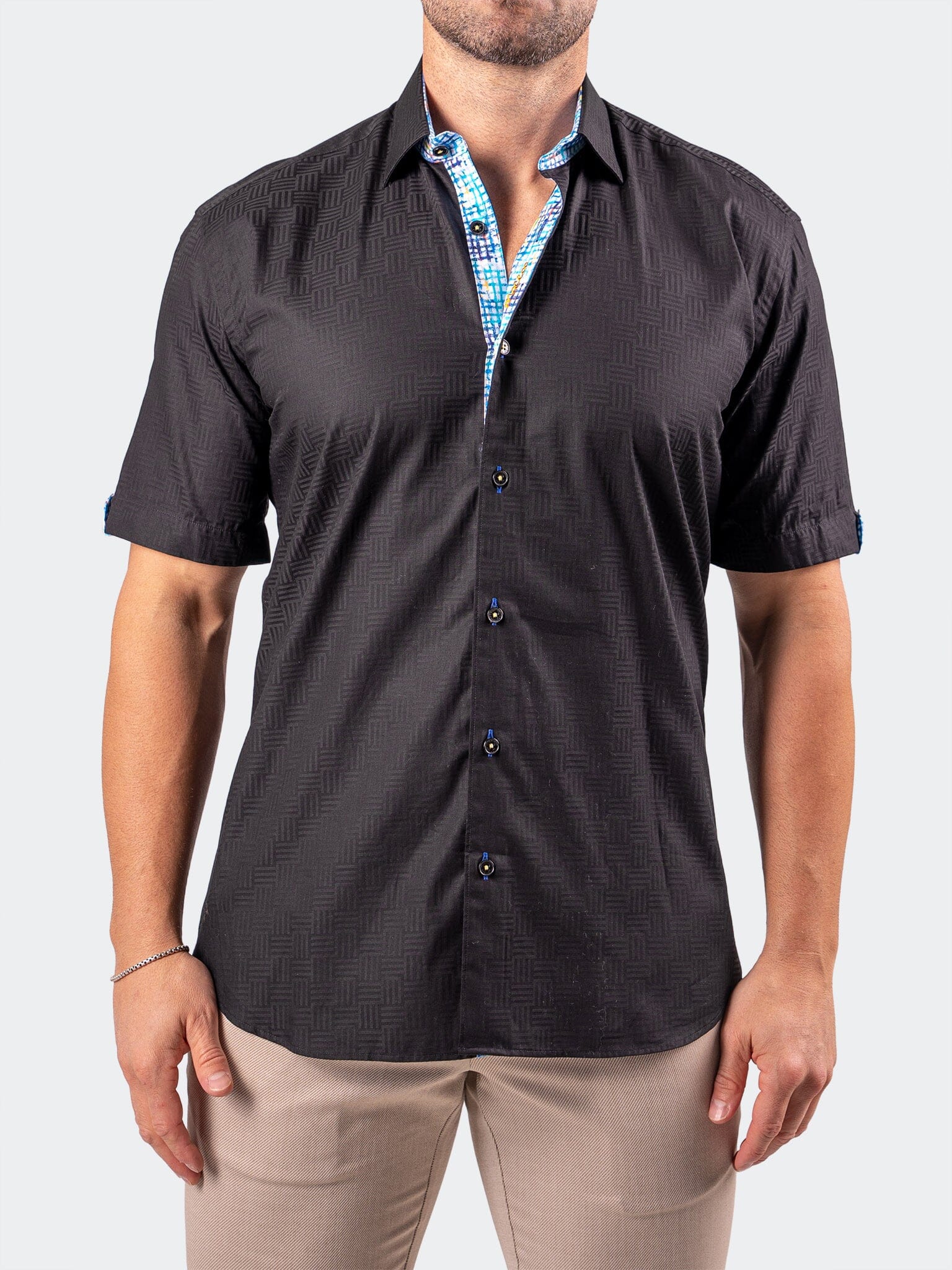 Galileo Black Stretch Herringbone Shirt