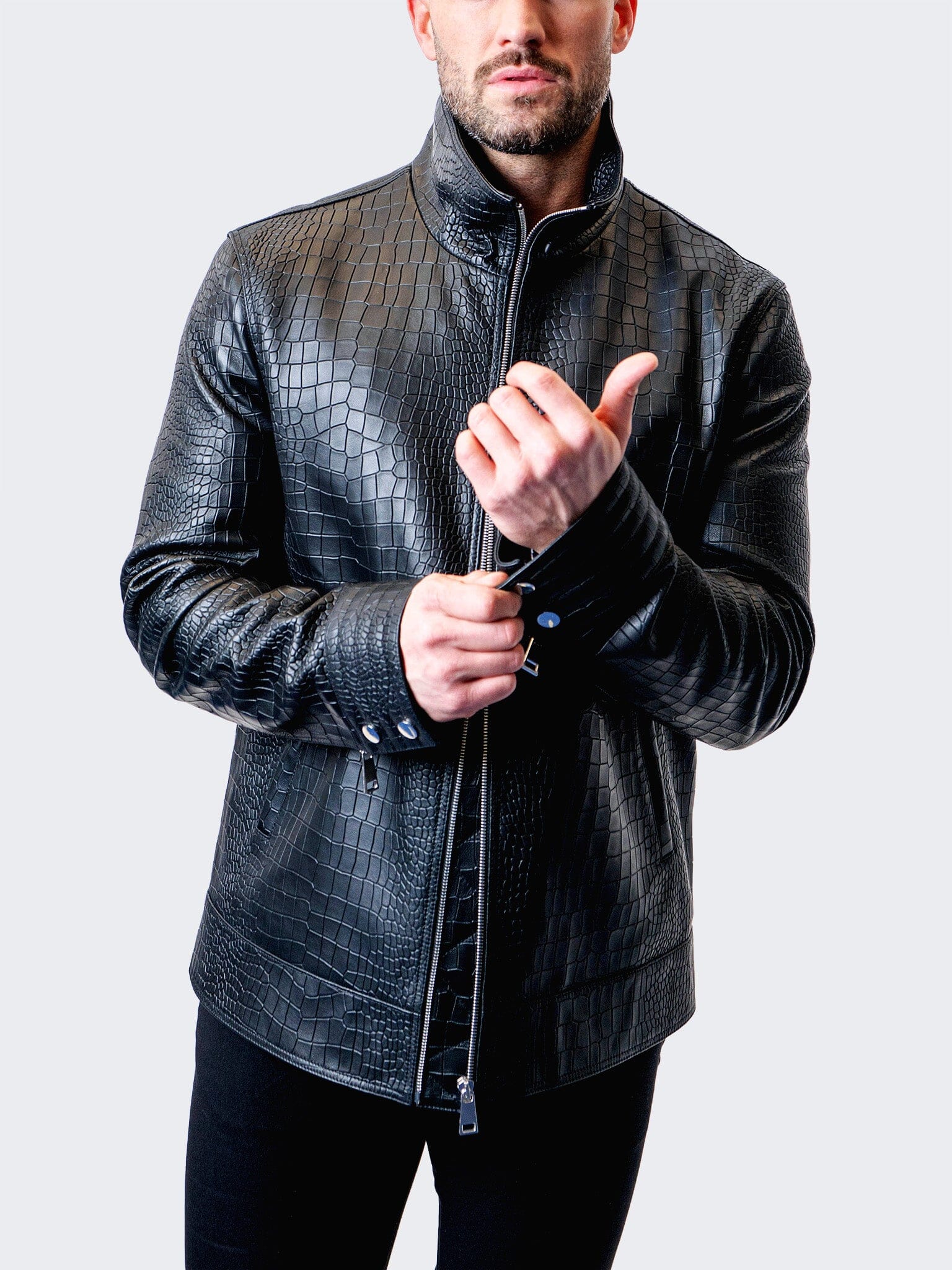 Allo Croc-Embossed Black Jacket
