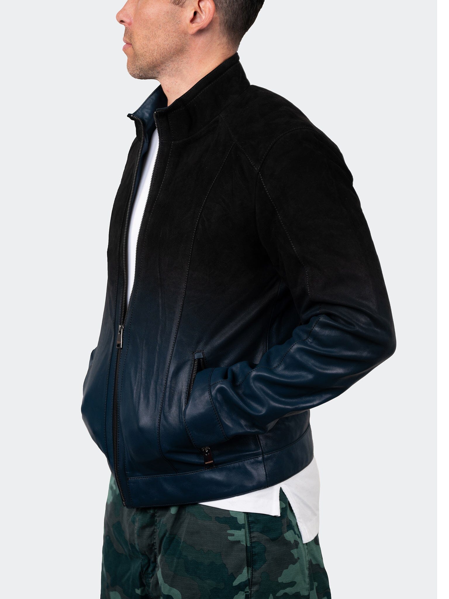 DegradeBlack Blue Leather Jacket