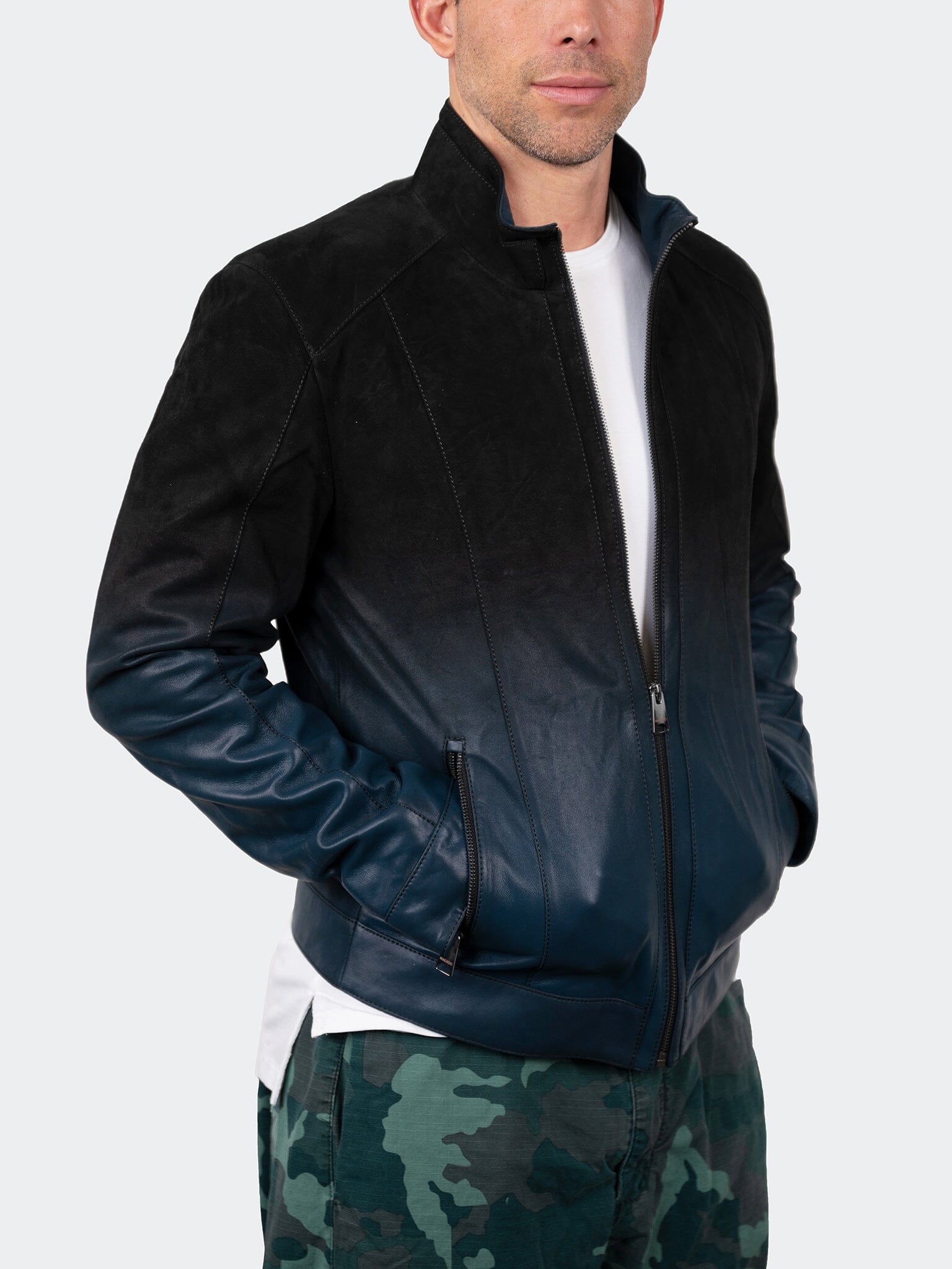 DegradeBlack Blue Leather Jacket