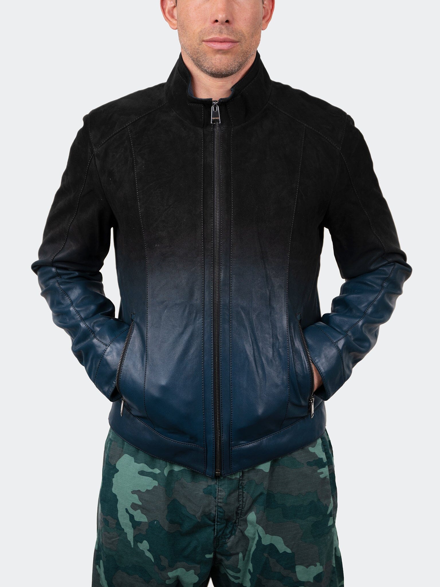 DegradeBlack Blue Leather Jacket