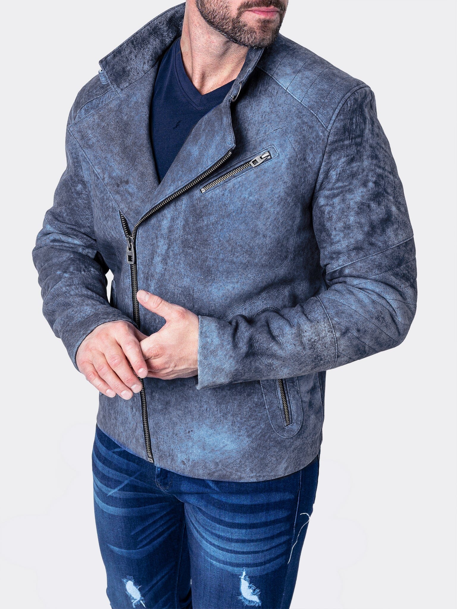 Gene Blue Leather Jacket