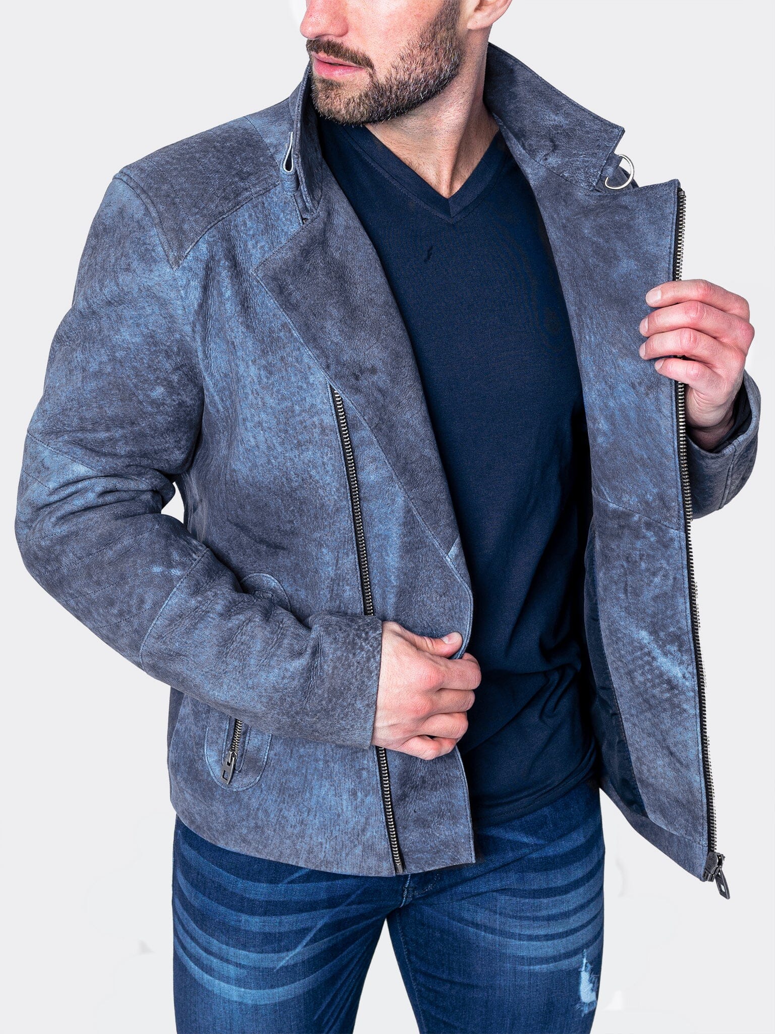 Gene Blue Leather Jacket