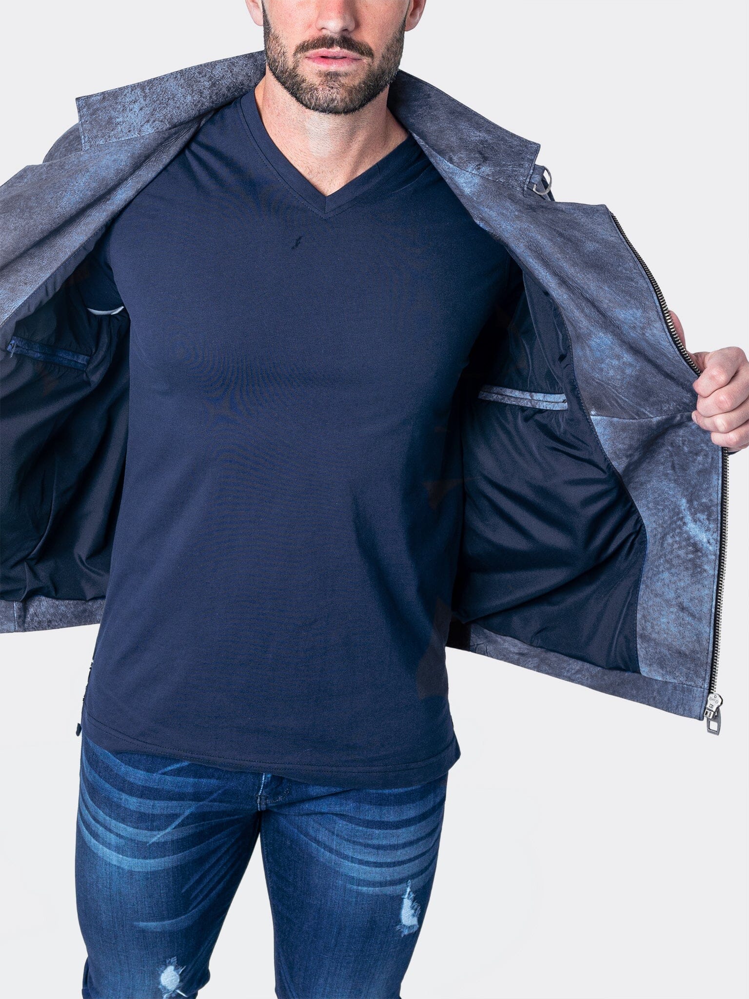 Gene Blue Leather Jacket