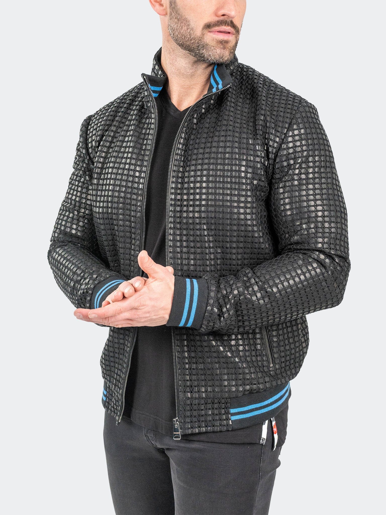 Geometric Black Leather Jacket