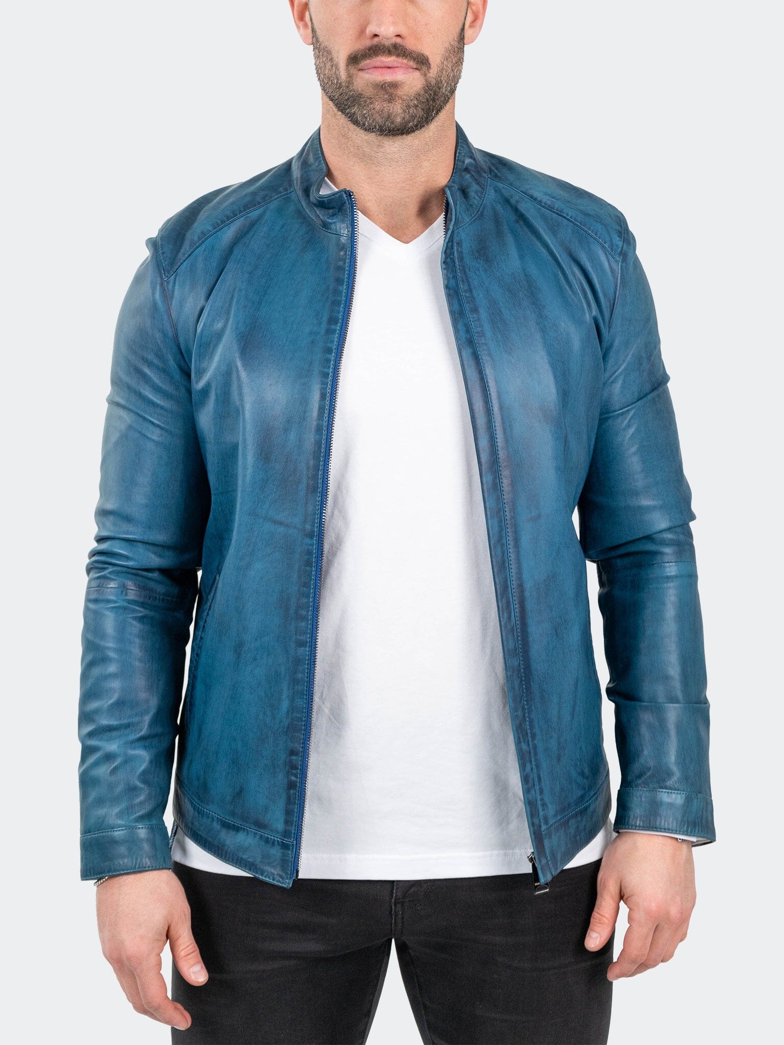 ReverseSteel Blue Leather Jacket