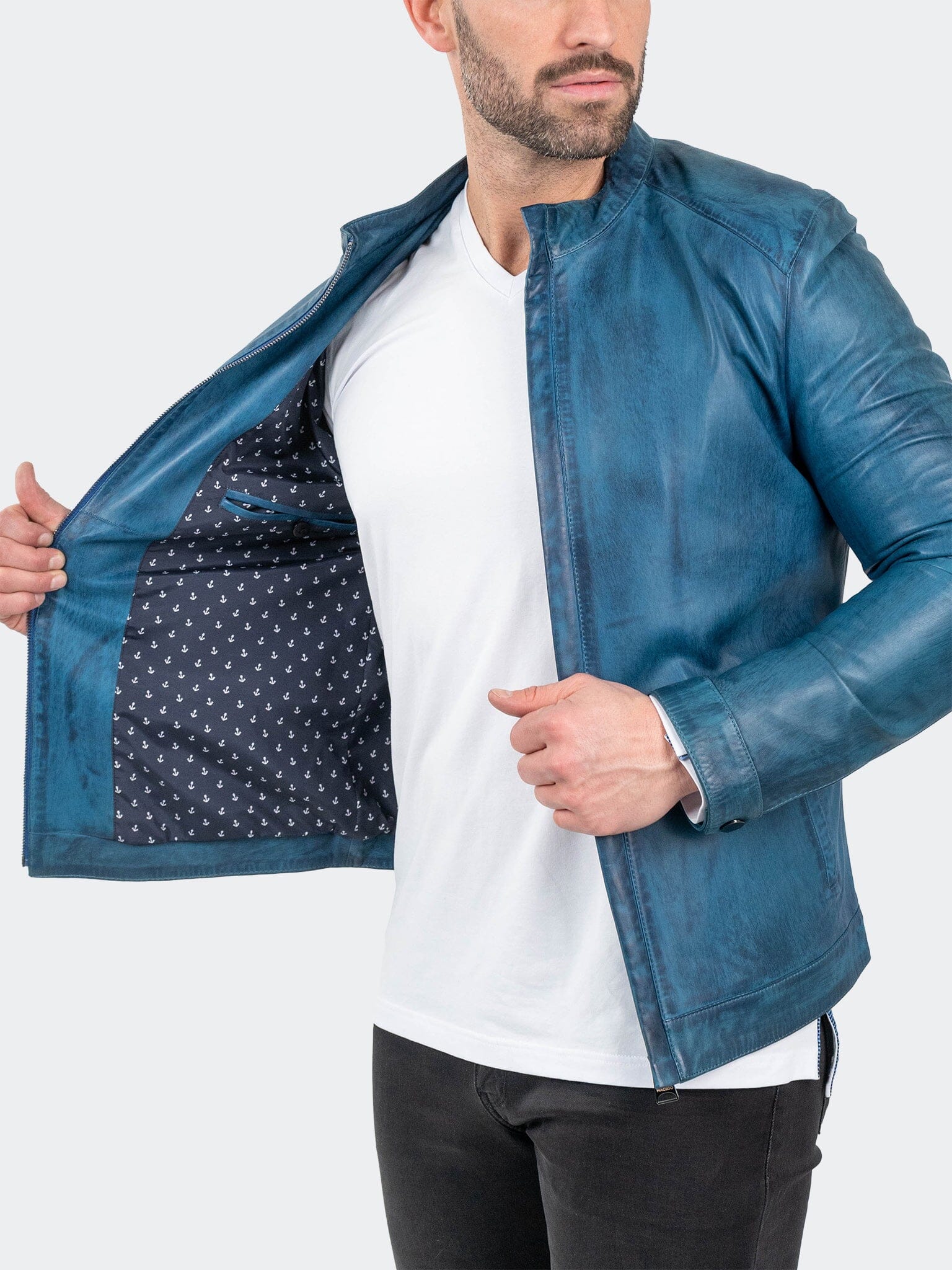ReverseSteel Blue Leather Jacket