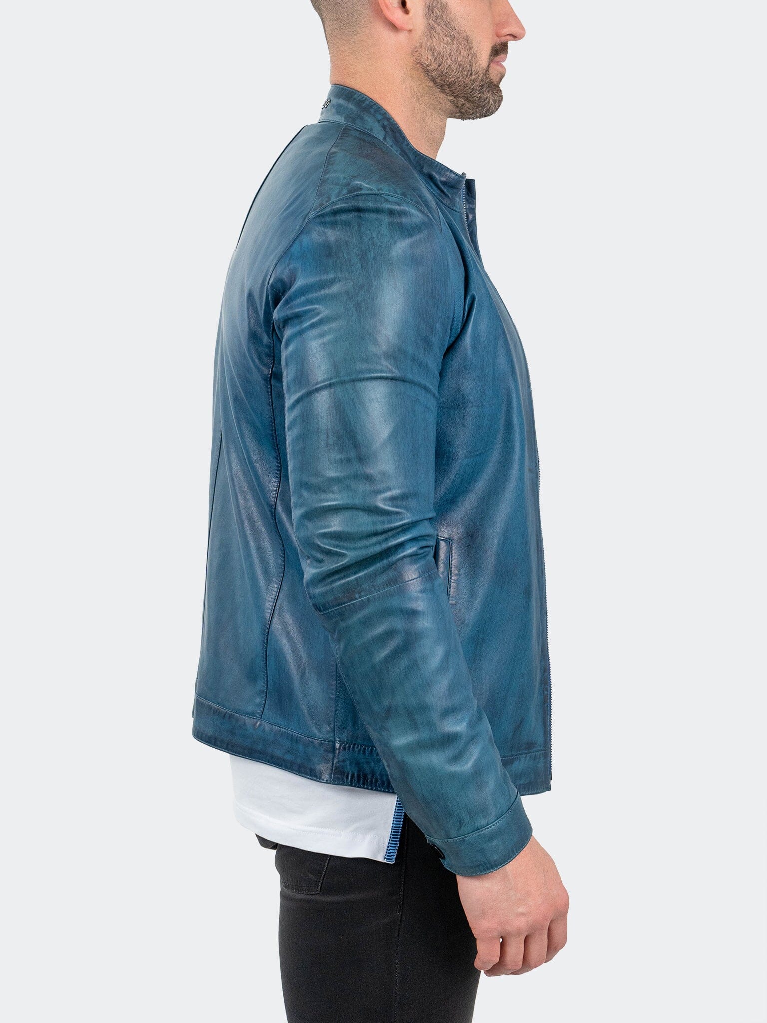 ReverseSteel Blue Leather Jacket