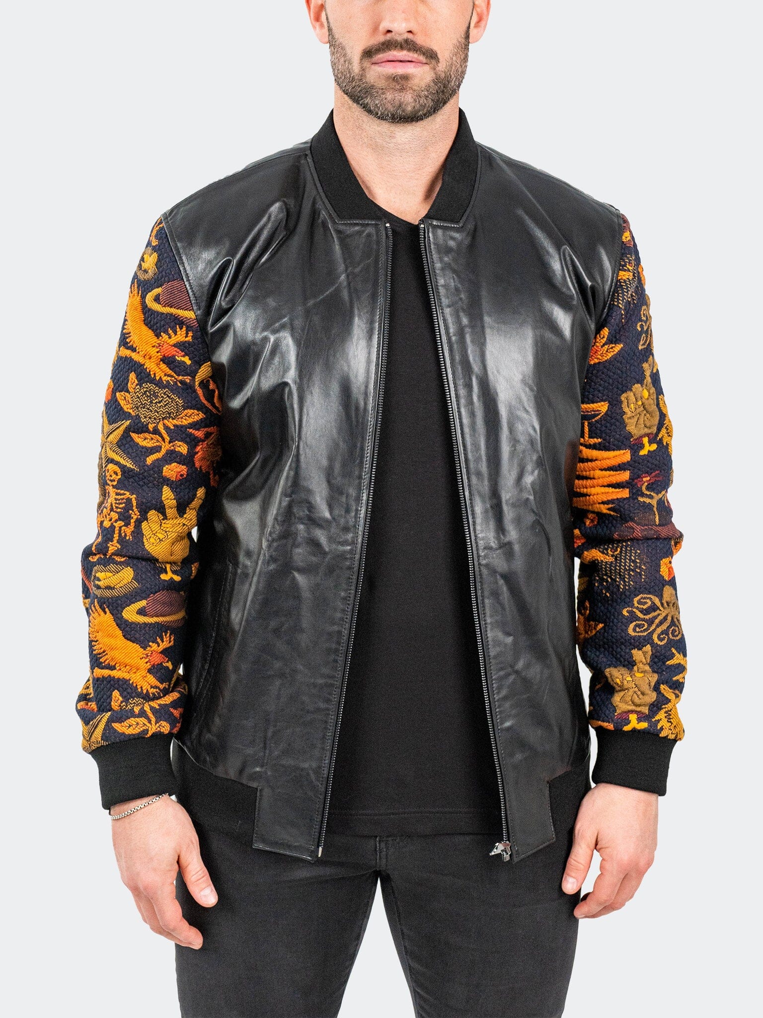 Leather SleeveSkull Black Jacket