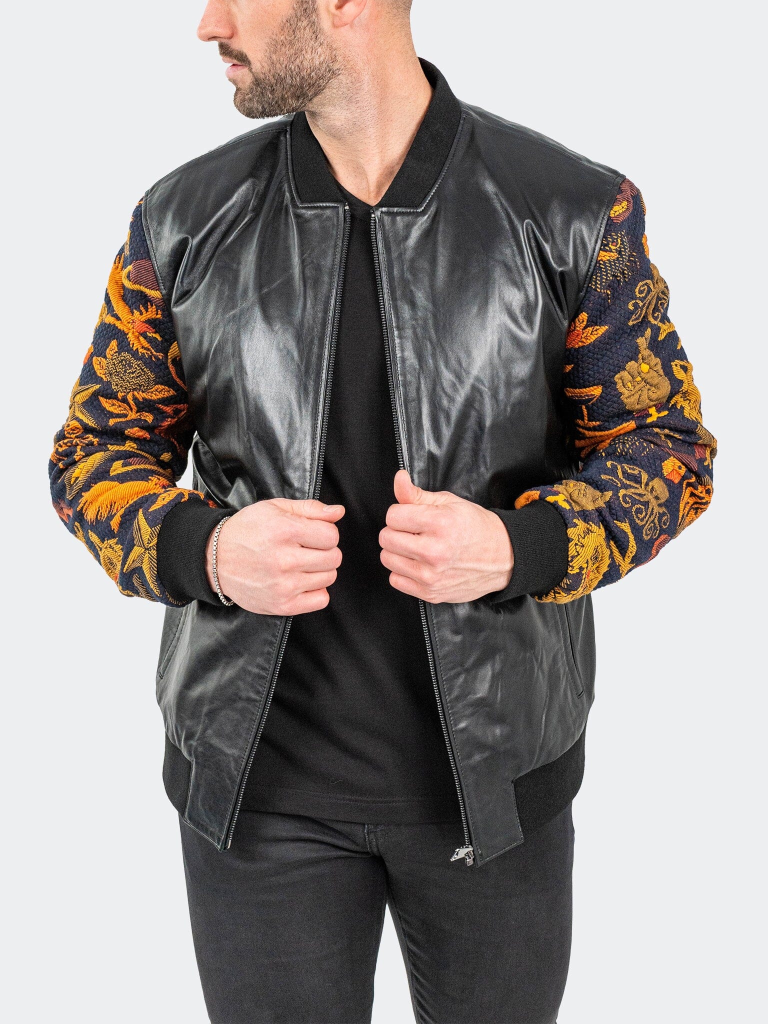 Leather SleeveSkull Black Jacket