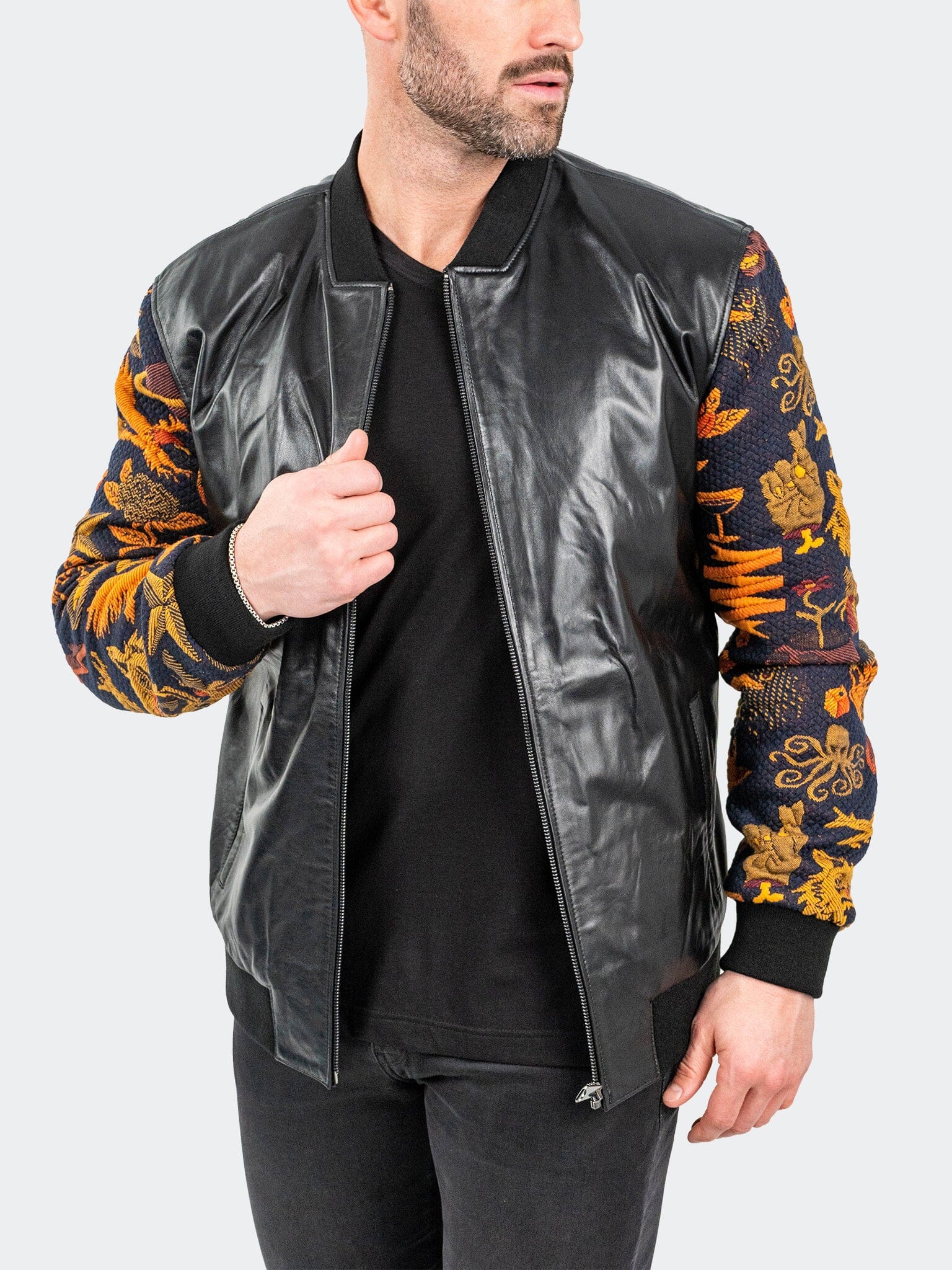 Leather SleeveSkull Black Jacket