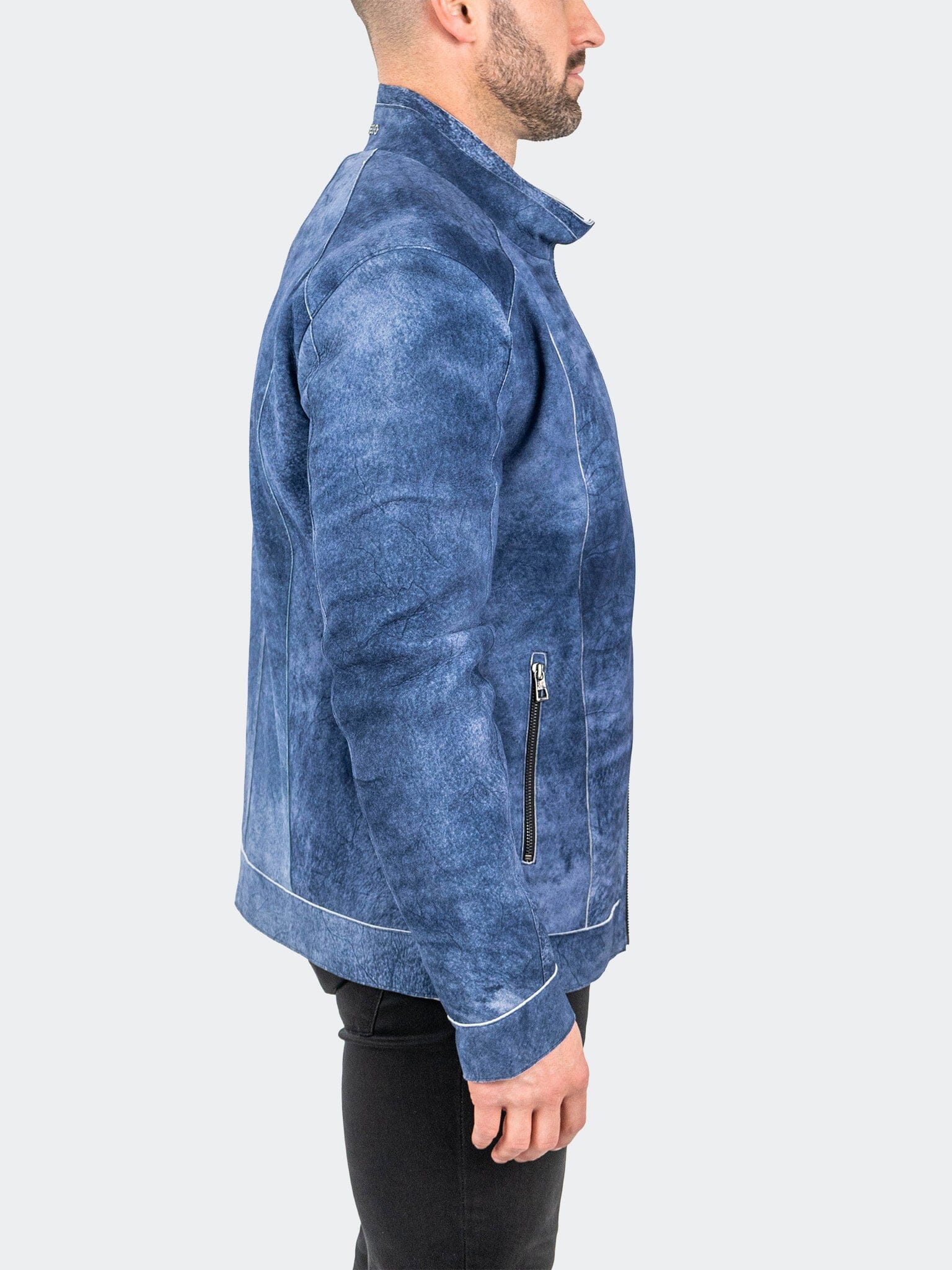 SuedeIce Blue Leather Jacket