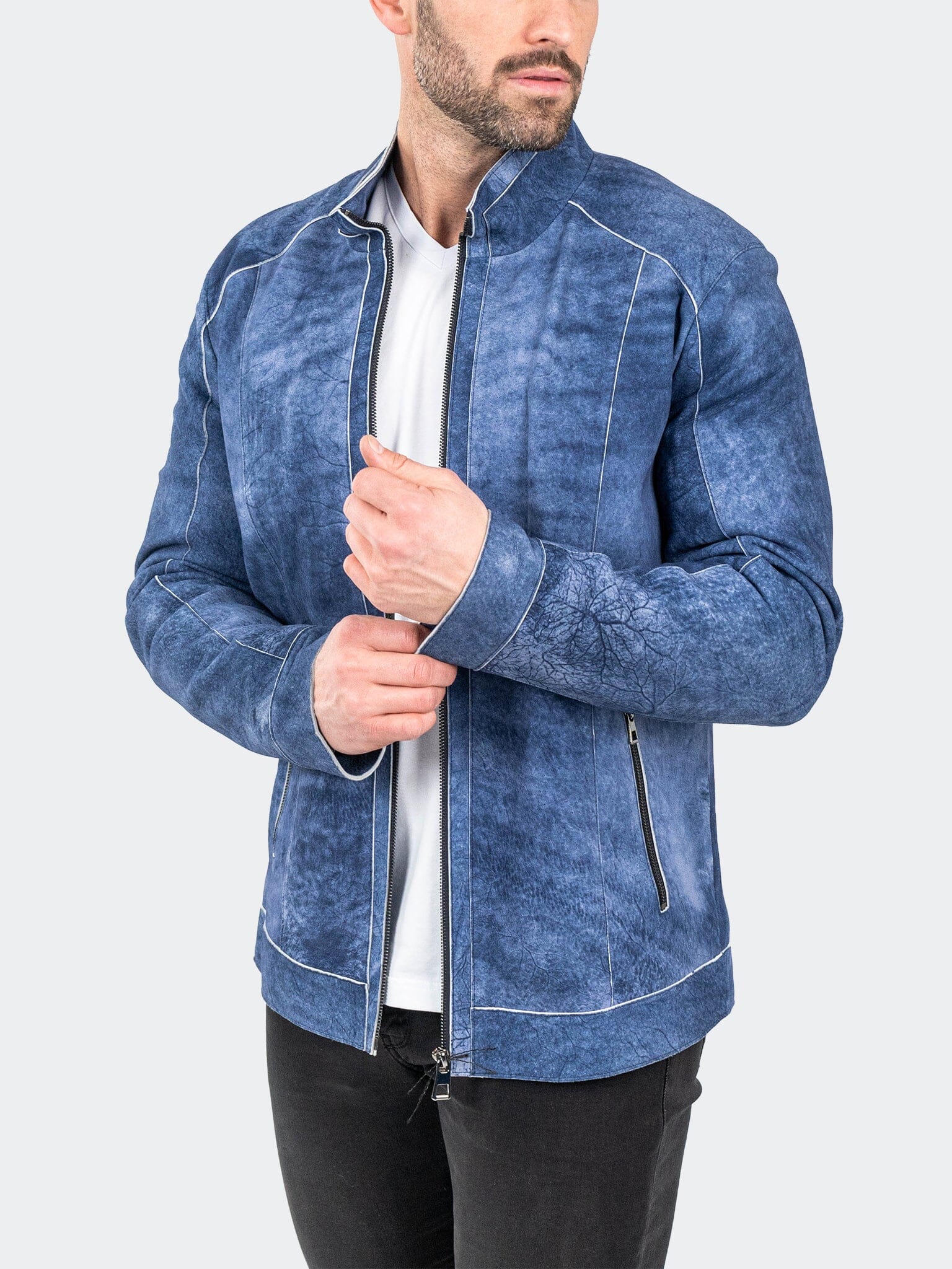 SuedeIce Blue Leather Jacket