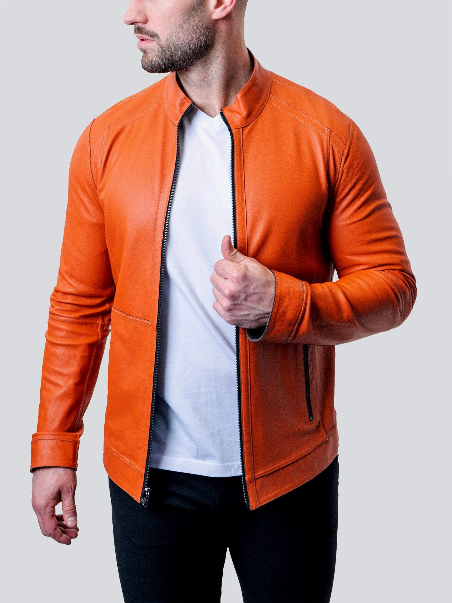 Suede Double Grey Leather Jacket