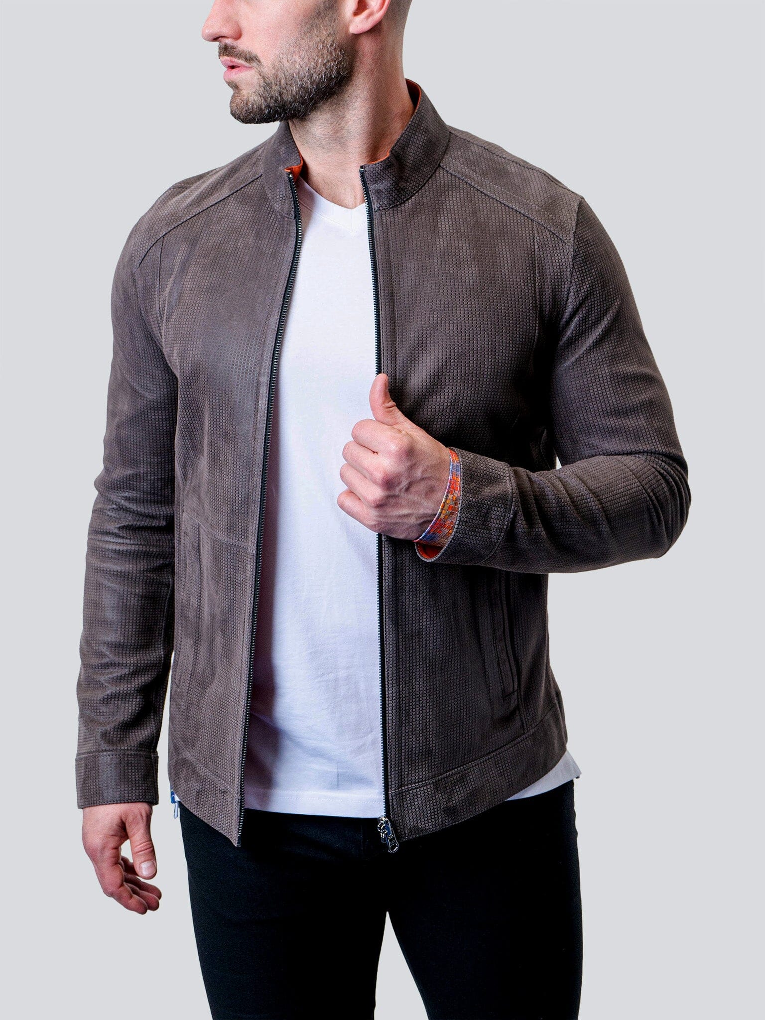 Suede Double Grey Leather Jacket