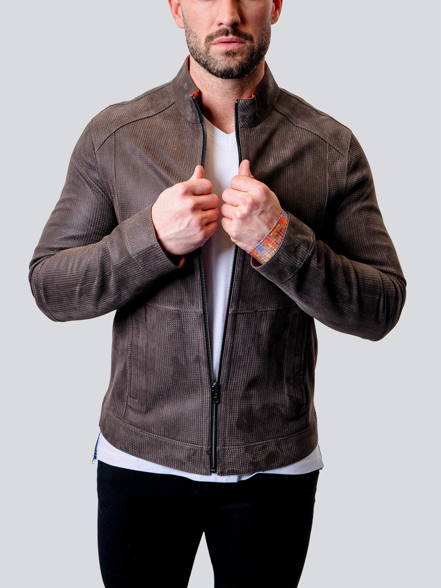Suede Double Grey Leather Jacket