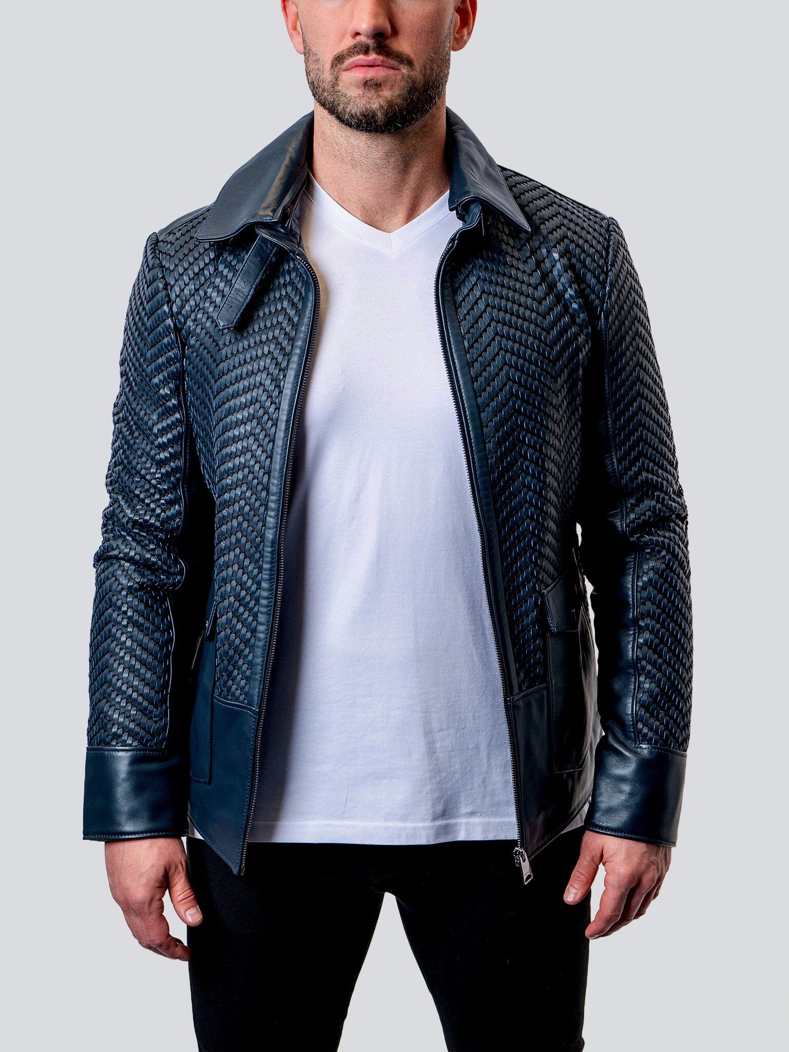 Tresser Blue Leather Jacket
